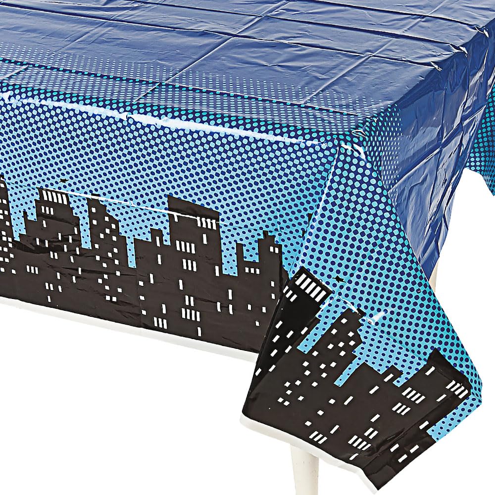 Fun Express Superhero Plastic Tablecloth - Birthday Party Table Decor Supplies - VBS Vacation Bible School Supplies/Decor - 1 Pi