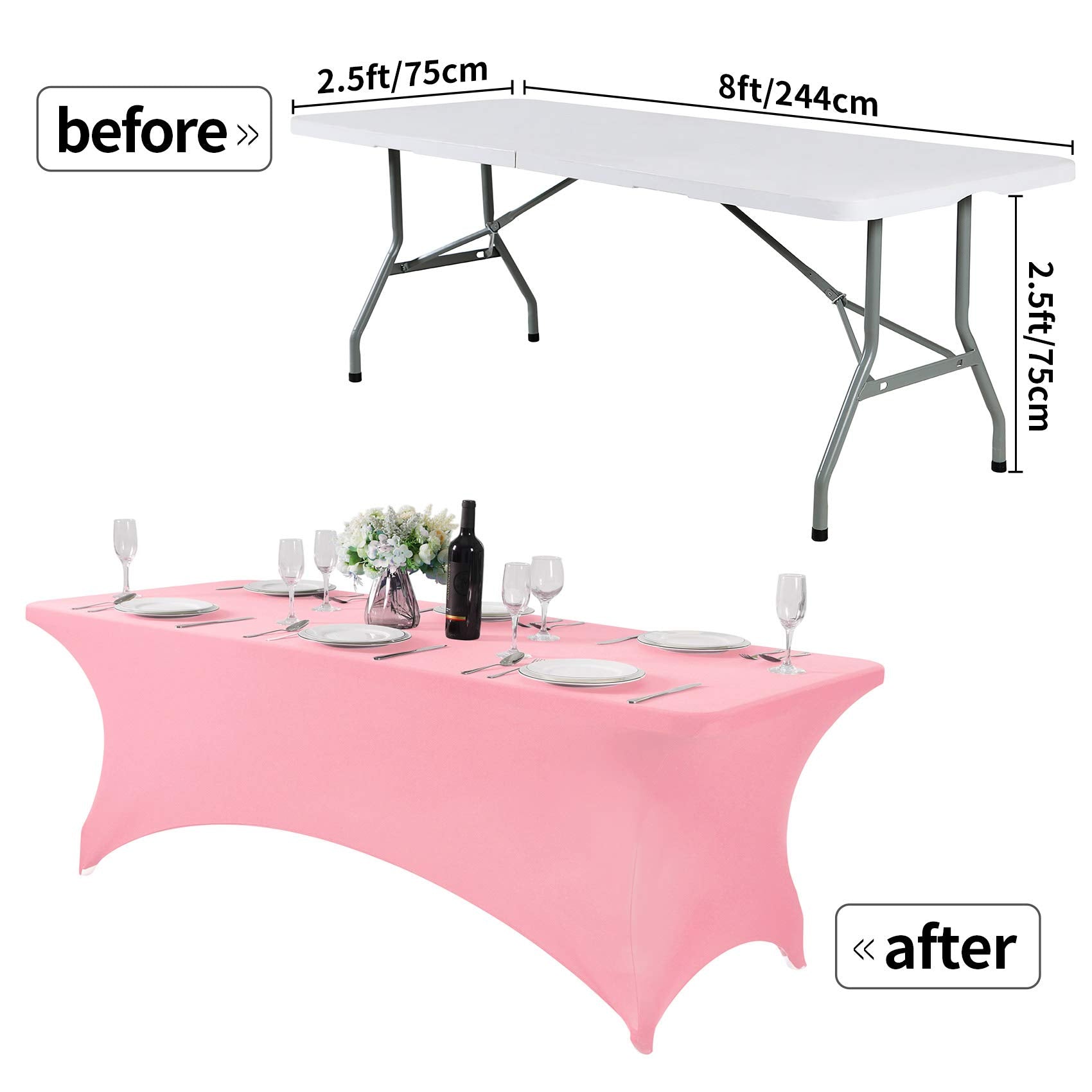 Hezuzo 2Pack Spandex Table Cover For 8Ft Table Universal Fitted Stretch Tablecloth For Party, Banquet, Wedding And Events-Rose Q