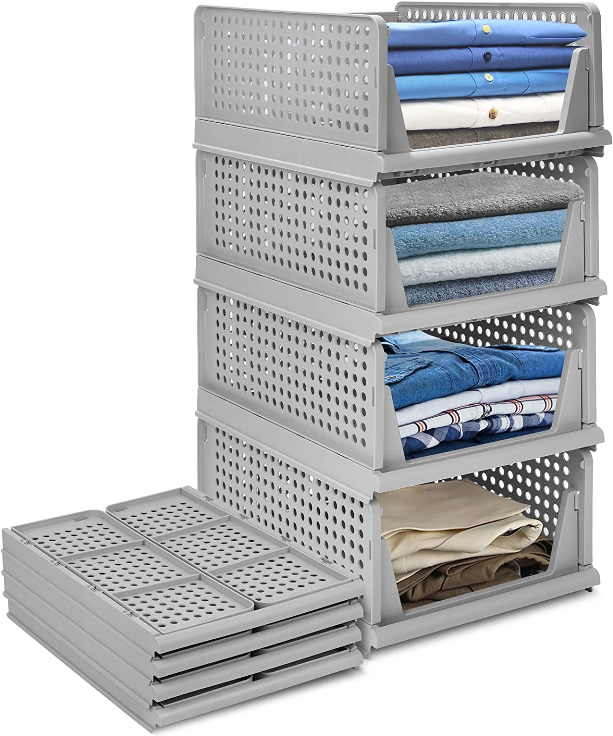 Jeyang Clothes Organizer For Wardrobe  Foldable And Stackable Closet Cupboard Almirah Space Organiser For Shirt, T Shirt, Jeans
