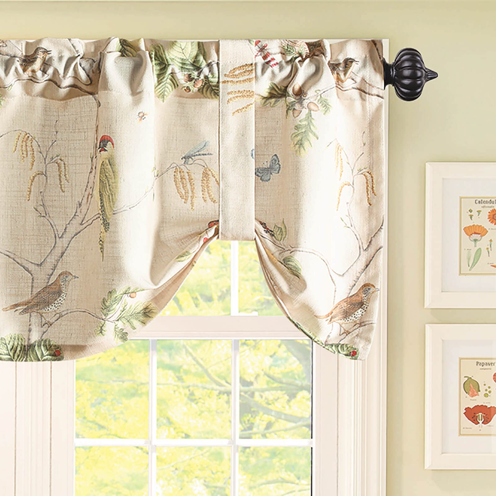 VOGOL Simple Rustic Style Tie Up Kitchen Valance Curtains Vivid Birds Design Rod Pocket Small Drapes for Bathroom, 1 Panel, 52 x