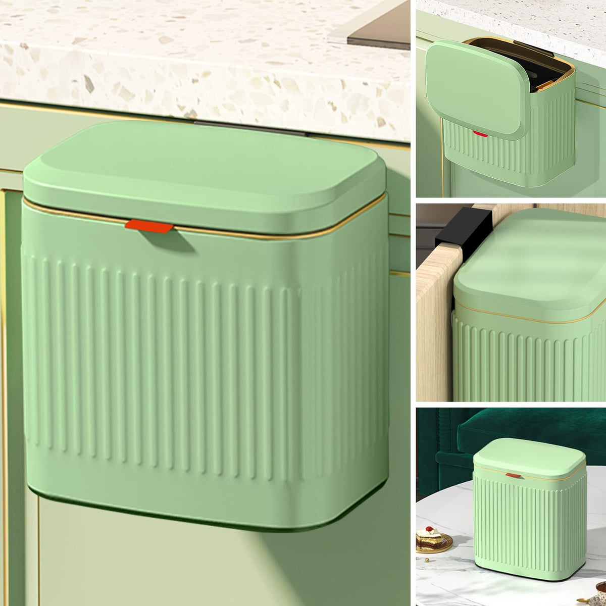 Kitchen Small Trash Can With Lid, Glodeals Compost Bin Countertop, Wall-Mounted Under Sink Hanging Trash Bin For Kitchen, Bathro