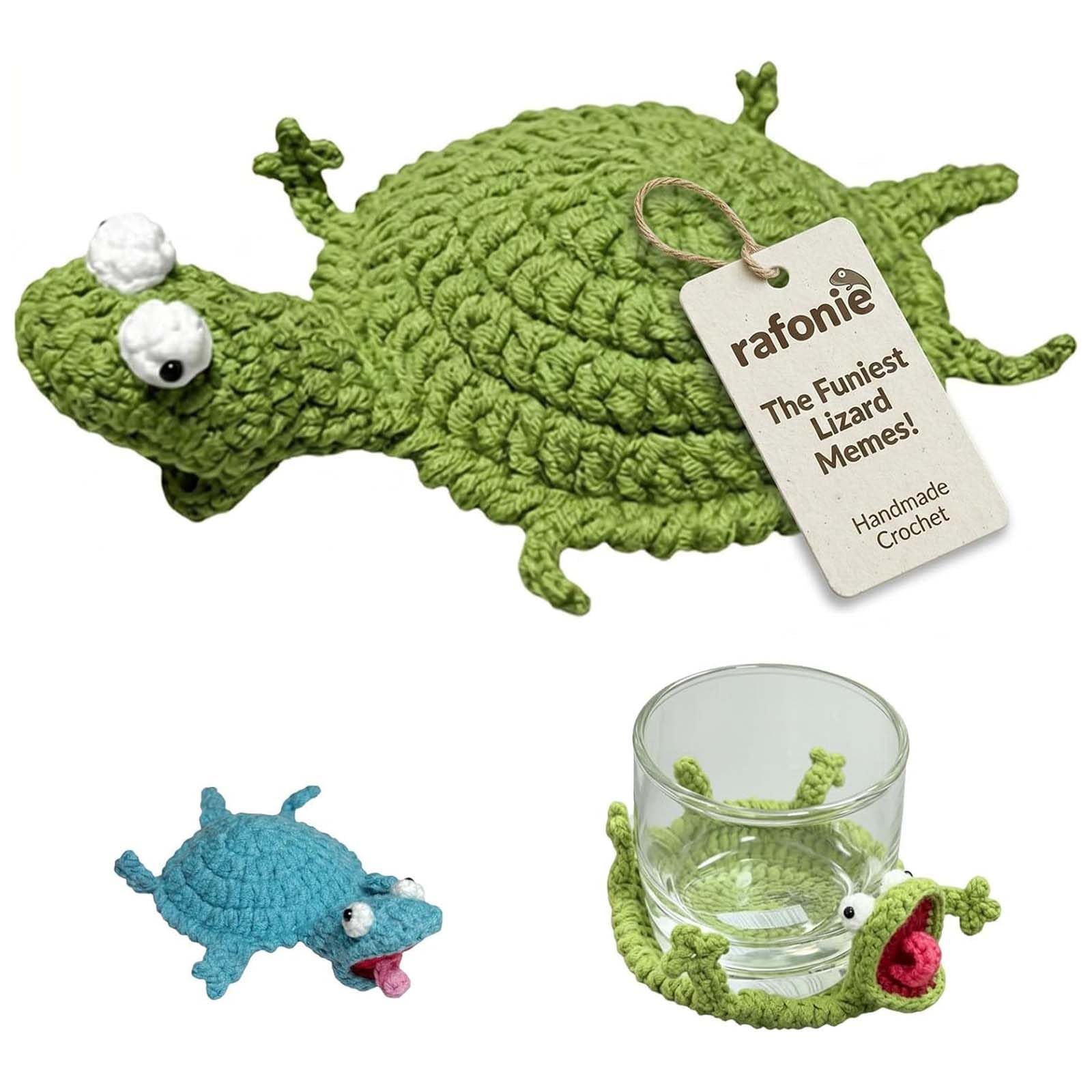 2PCS Crochet Lizard Coaster, Funny Handmade Animal Mug Rug Coaster