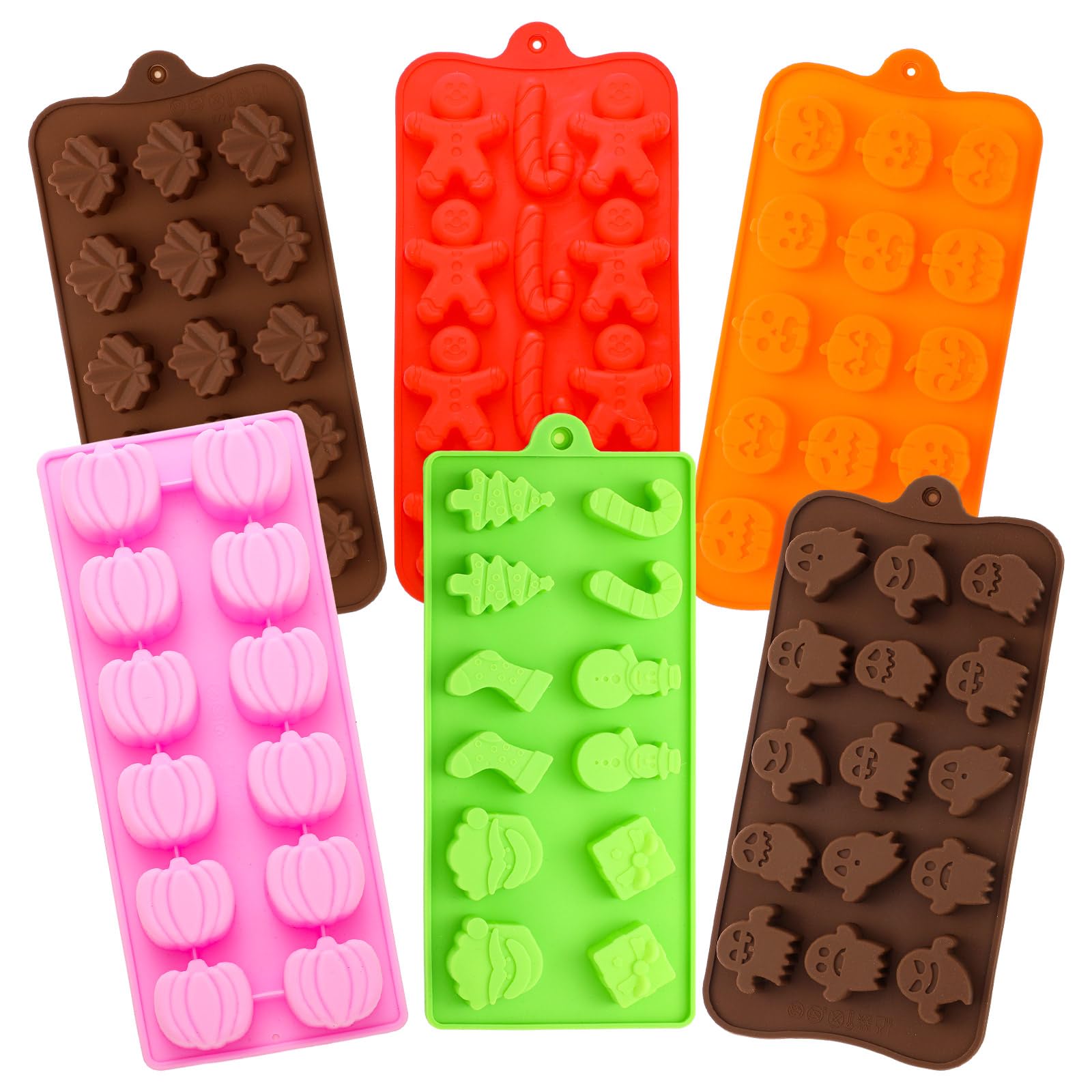 Lemonroad 6 Pcs Seasonal Silicone Chocolate Molds, Fall Halloween Christmas