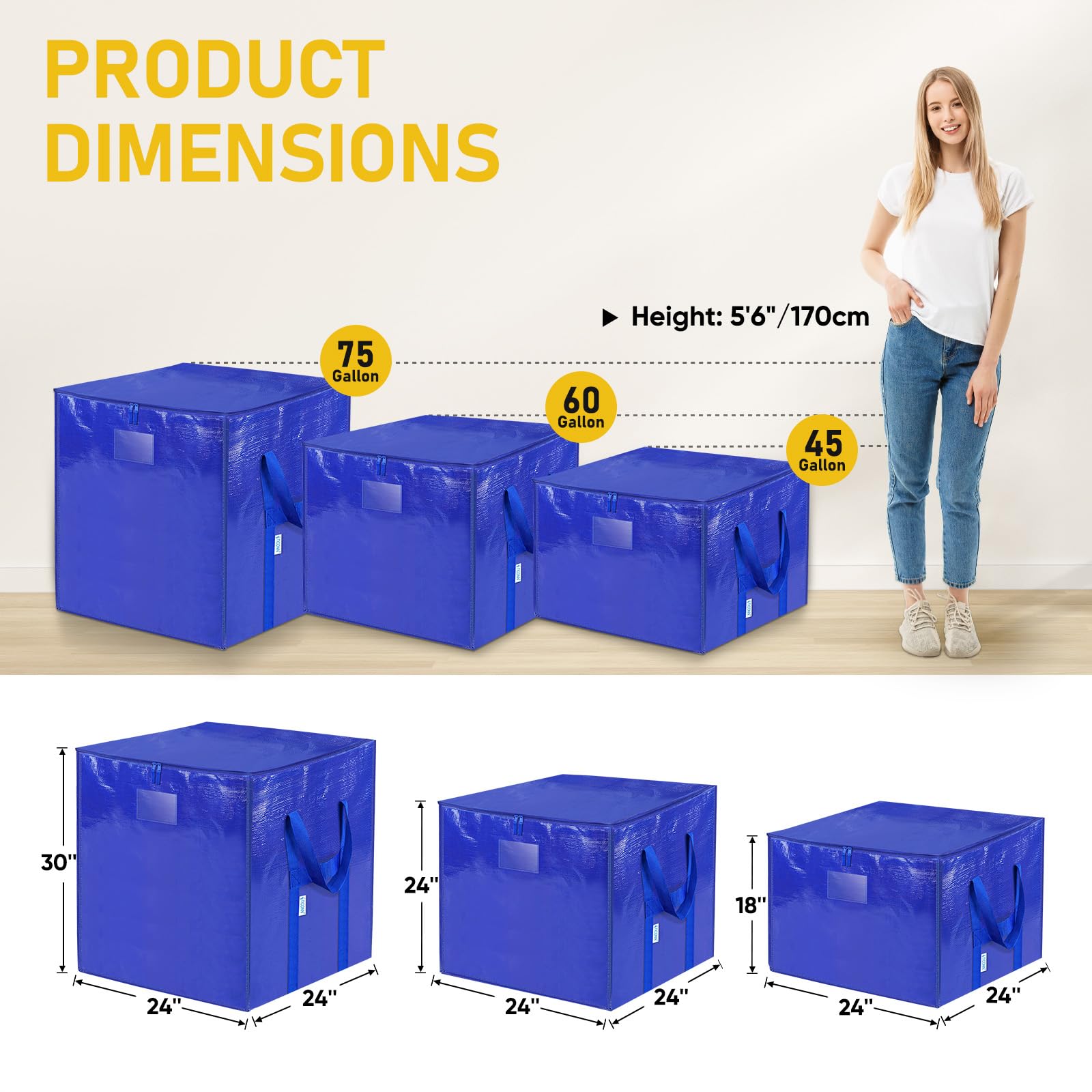Ticonn 2 Pack Jumbo Moving Bags With Reinforced Handles, Square Heavy-Duty Storage Bags, Oversized Bags For Storage, Moving Supp