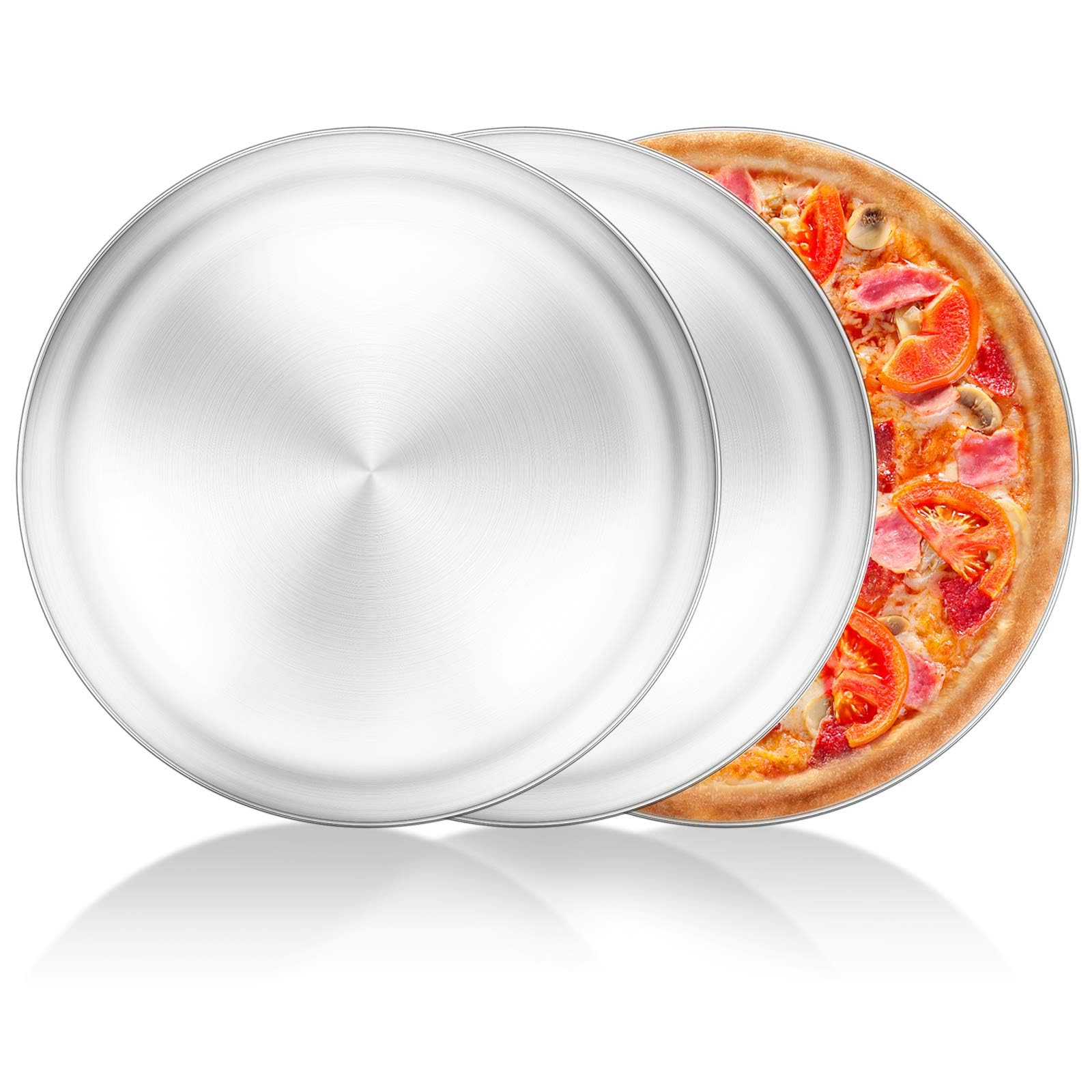 Yododo 13 Inch Pizza Pan Set, Set Of 3, Stainless Steel Pizza Pan Set Large Pizza Oven Pans Tray For Baking Serving, Healthy & H
