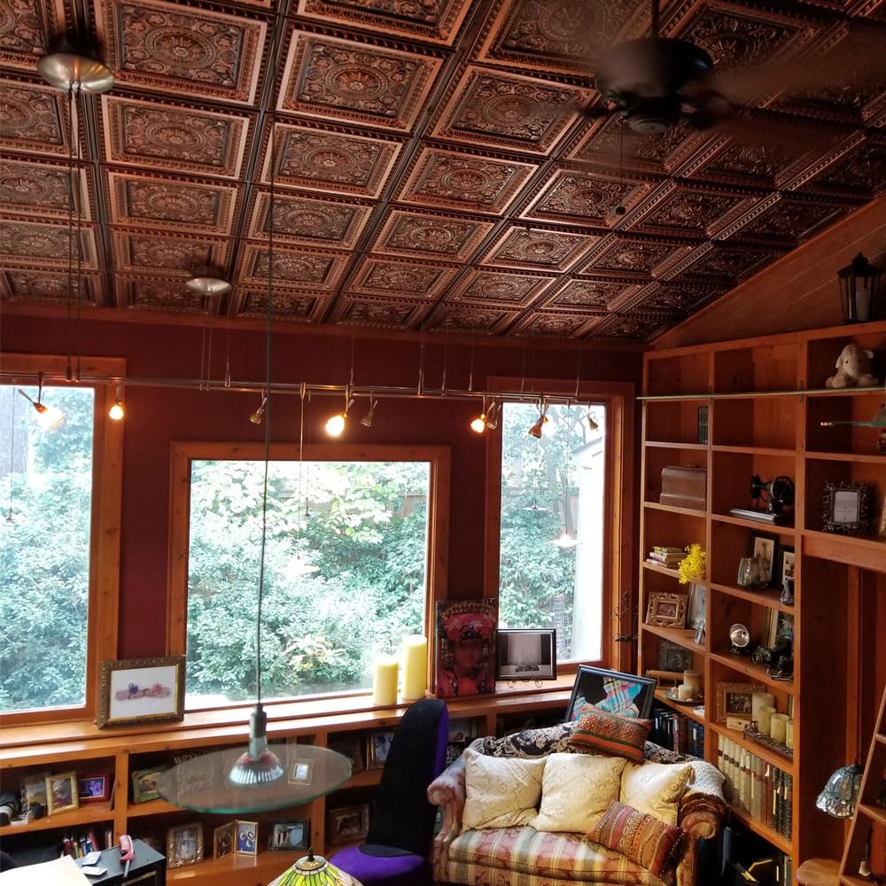 From Plain To Beautiful In Hours 223ac-24x24-50 La Scala PVC 2  x 2  Lay-in or Glue-up Ceiling Tile (Covers / 200 sq.ft), Antiqu