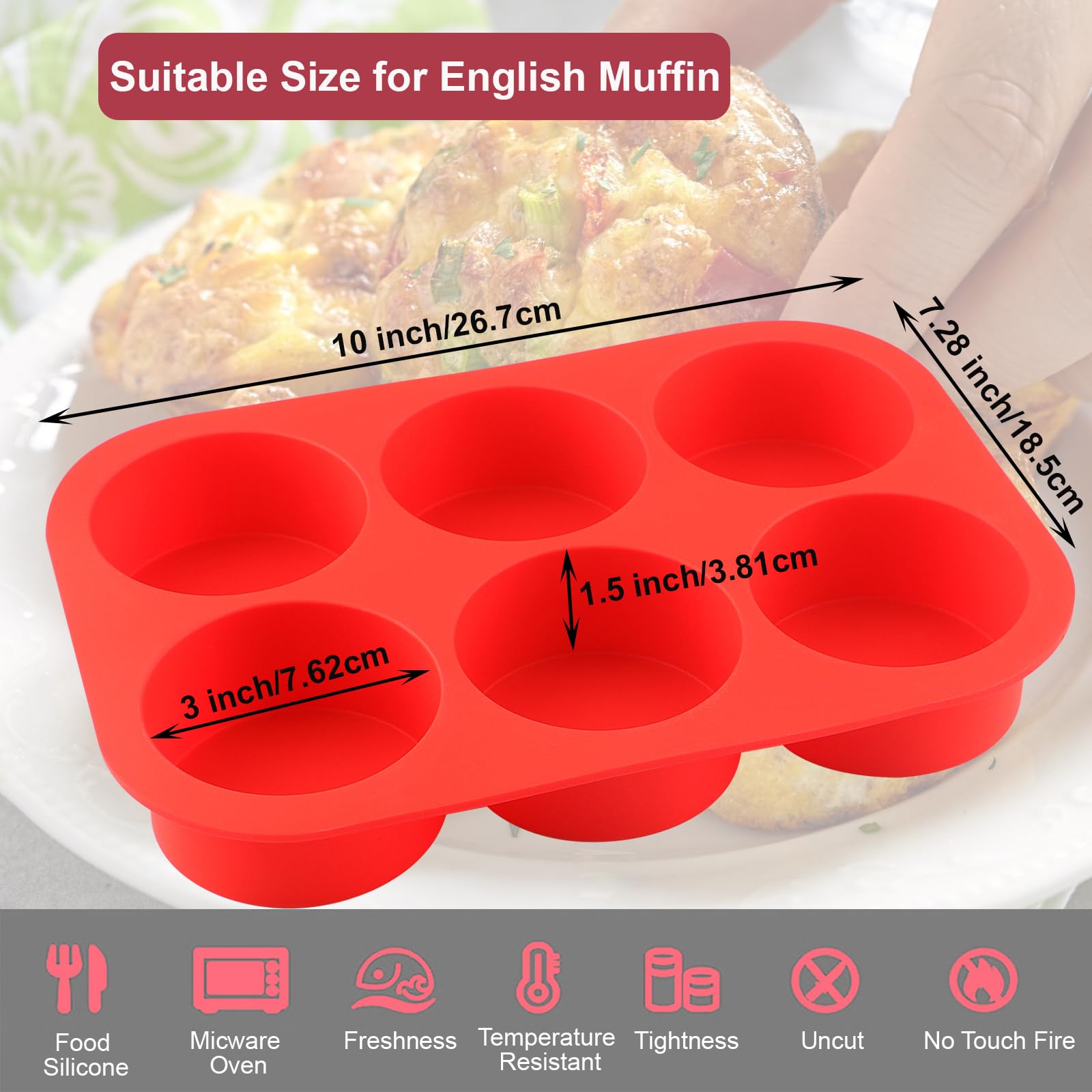Nalchios Silicone Egg Bites Molds, 6-Cavity Non-Stick Baking Pans, Red, 3 Inch, Model NL-EGMold-6