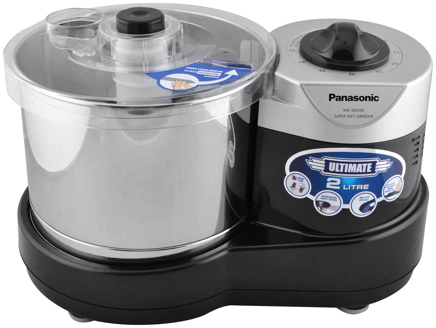 Panasonic Plastic MkSw200Blk Wet Grinder, 2 L (Black)