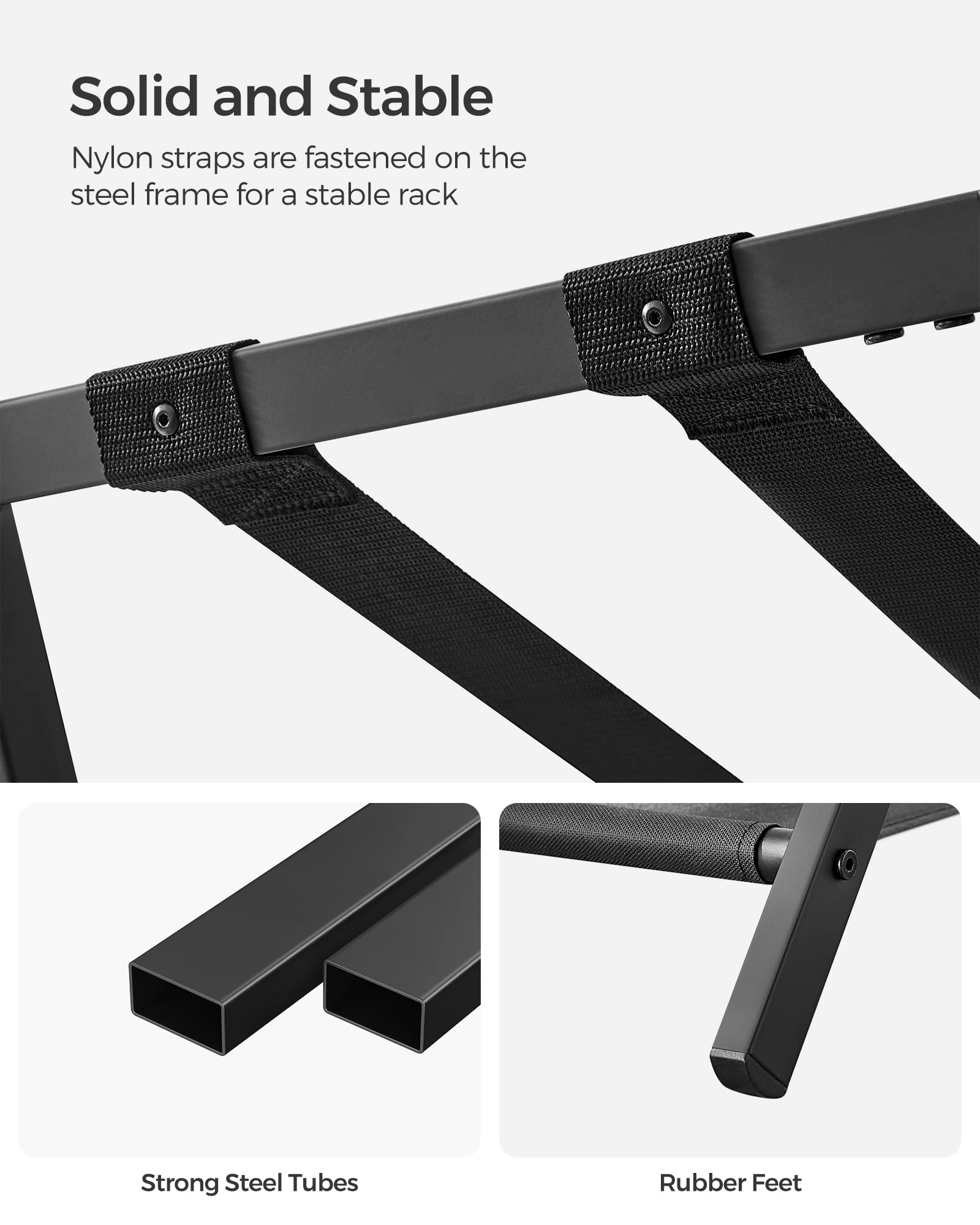 Songmics Luggage Racks For Guest Room, Set Of 2, Suitcase Stand With Storage Shelf, Steel Frame, Foldable For Easy Storage, Hote