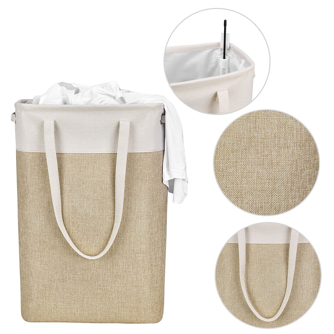 i BKGOO Laundry Basket with Handles Beige&Khaki-Slim Laundry Bin Collapsible Dirty Clothes Basket Narrow Laundry Bag Foldable Dirty Hamper for Camping  Dorms  Apartments