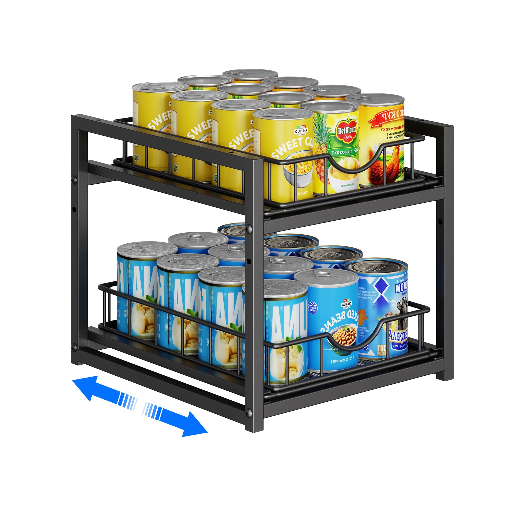 Pull Out Canned Food Organizer Rack, 2Tier Metal Canned Goods Storage Holder, Can Storage Organizer for Kitchen Cabinets Pantry