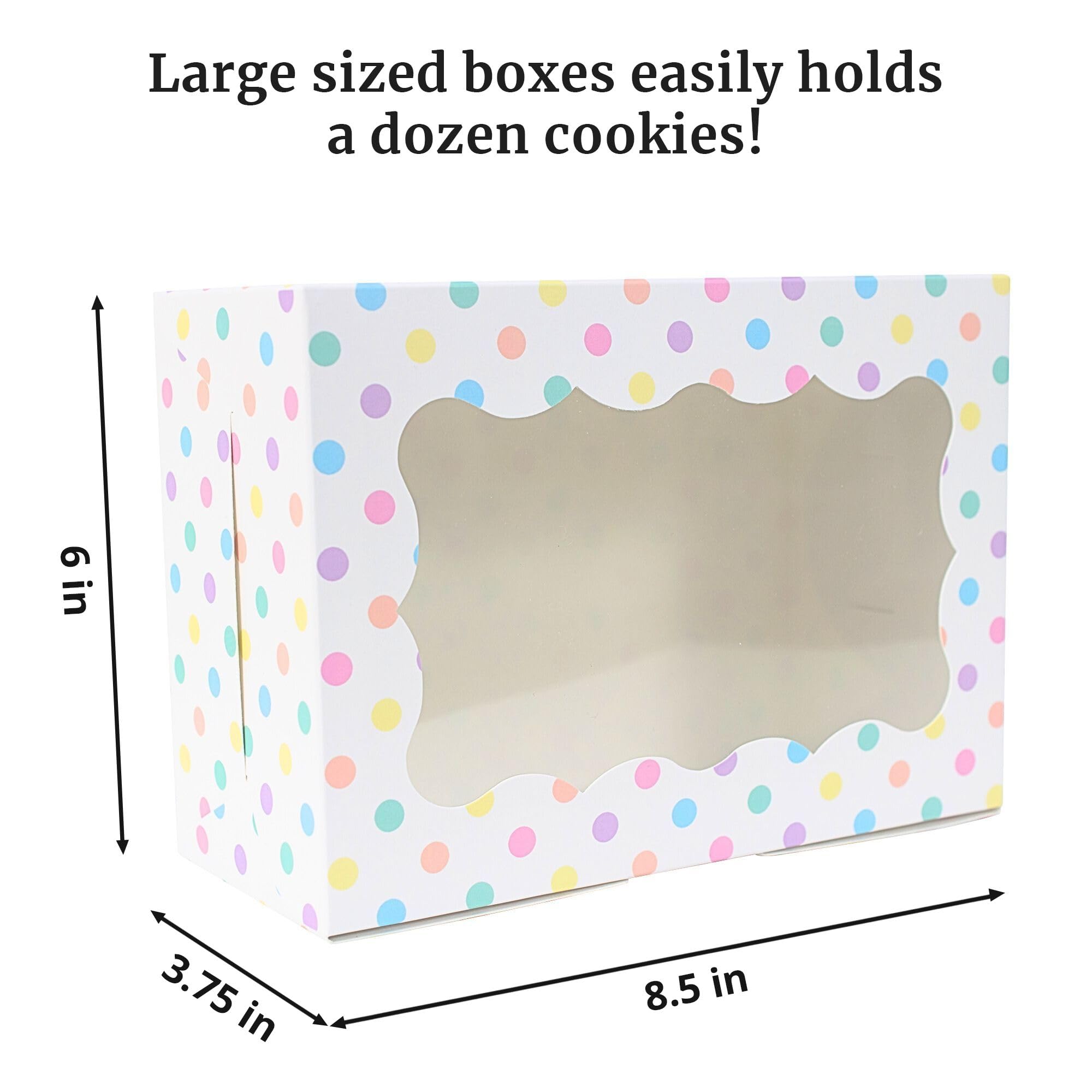 Polka Dot Cookie Boxes - 12 Pack - Pastel Polka Dot Cookie Boxes With Window - For Easter, Birthdays, Cupcakes, Pastries - Large