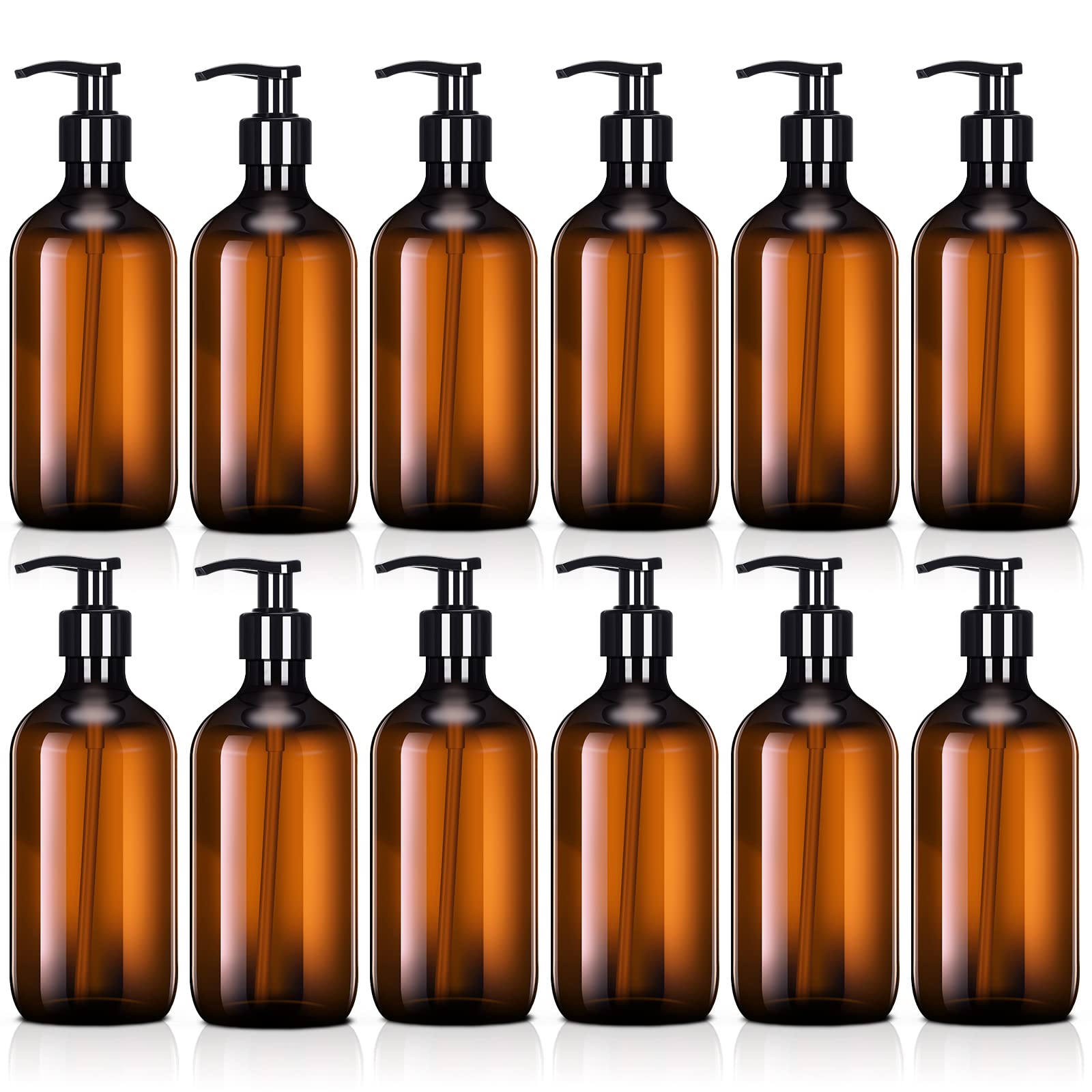 12 Pack Amber Soap Dispenser Empty Plastic Pump Bottles Dispenser Amber Refillable Shampoo Container For Hand Sanitizer Soap Cos