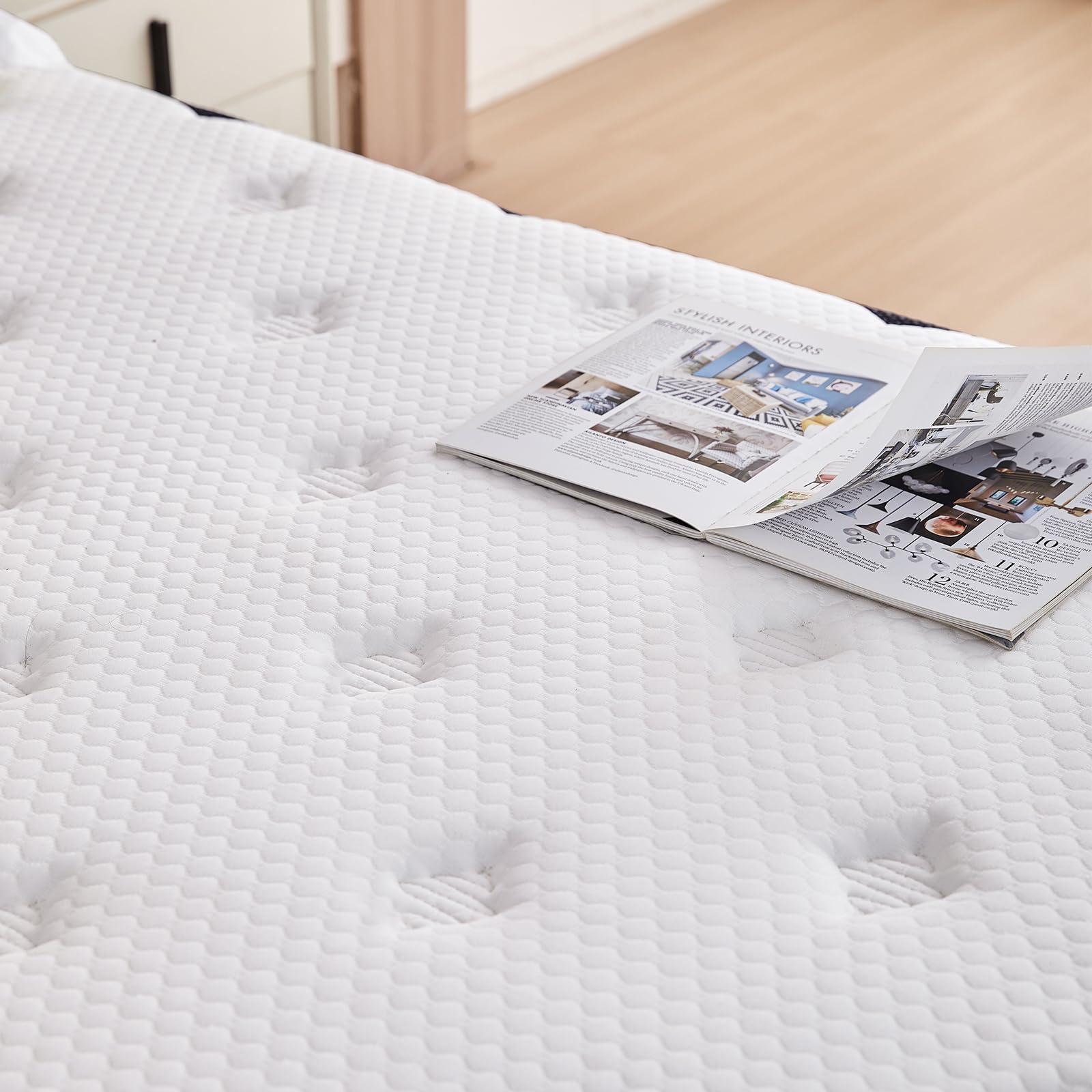 Caopu Queen Mattress, 12 Inch Hybrid Mattress Queen Size In A Box, Medium Firm, Pressure Relief & Motion Isolation, Gel Memory F