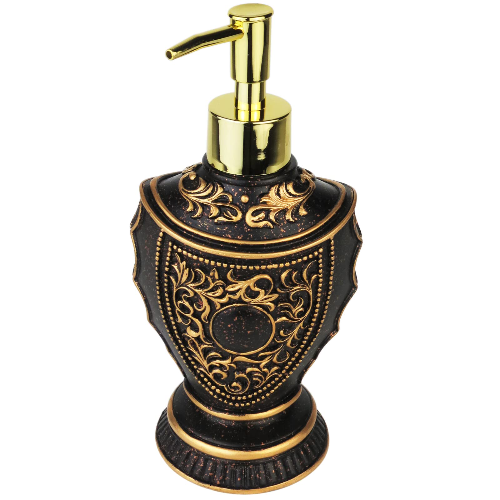 Vintage Soap Dispenser With Baroque Decor - Resin - Black And Gold Painted Lotion Dispenser For Bathrooms, Kitchen Counters, Bea