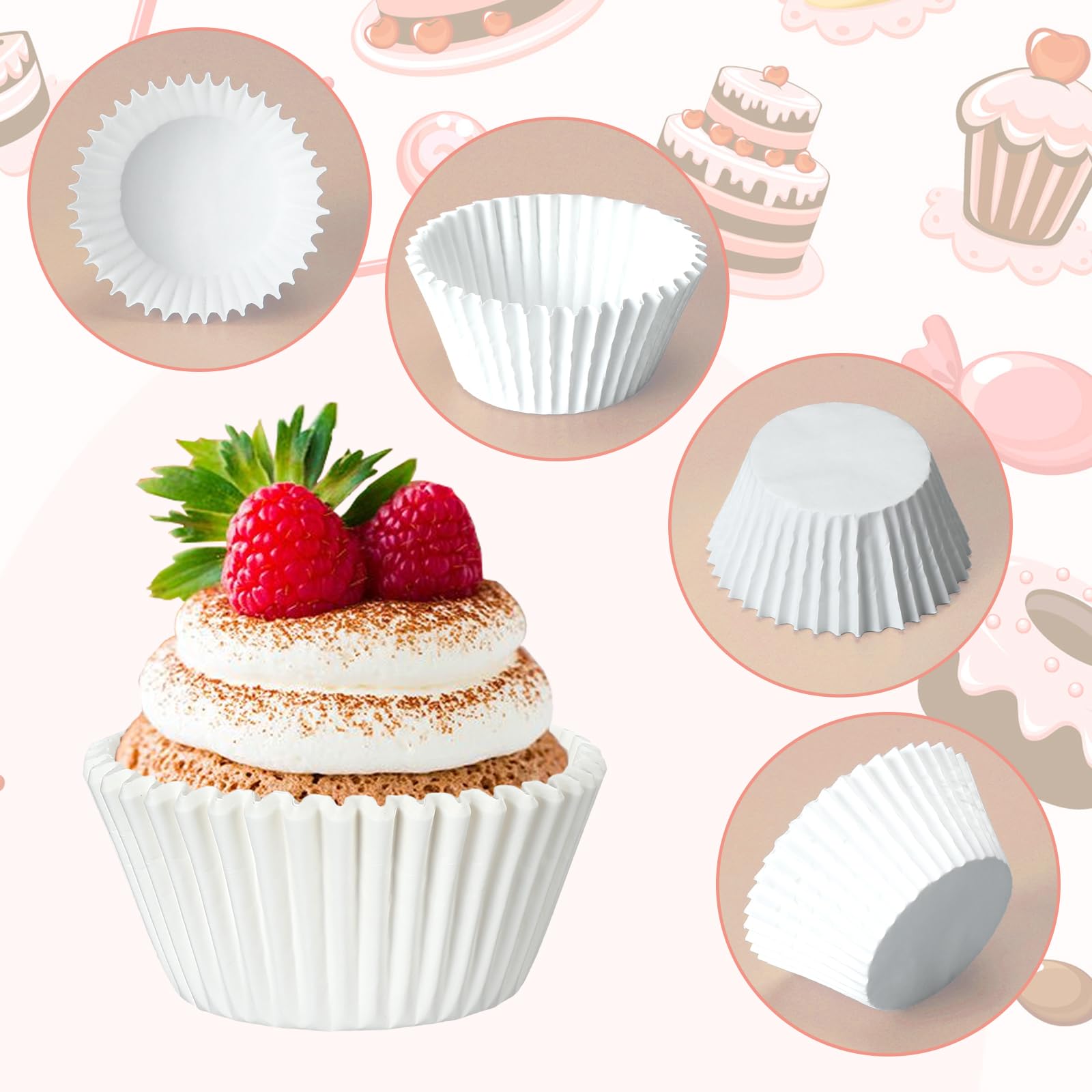 Jinei 5000 Pcs White Cupcake Liners Bulk Cupcake Liners For Baking Paper Cupcake Wrappers Paper Muffin Liners 1.97 Inch Baking C