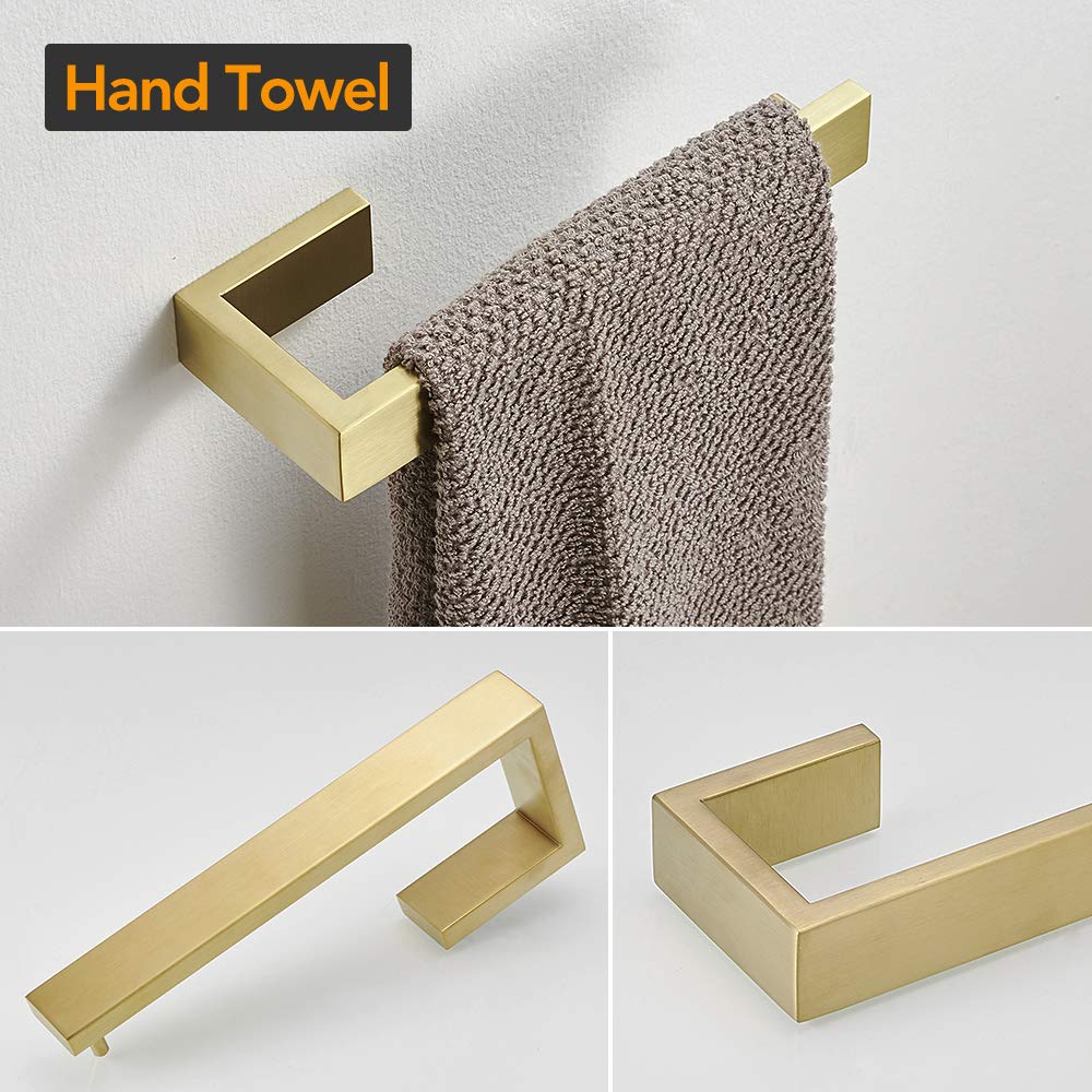 BESy 4 Piece Bathroom Accessories Set (Towel Bar  Hand Towel Holder Towel Ring  Toilet Paper Holder  Double Towel Hook)  Wall Mounted Bath Hardware Accessory Fixtures Set  Stainless Steel/Brushed Gold