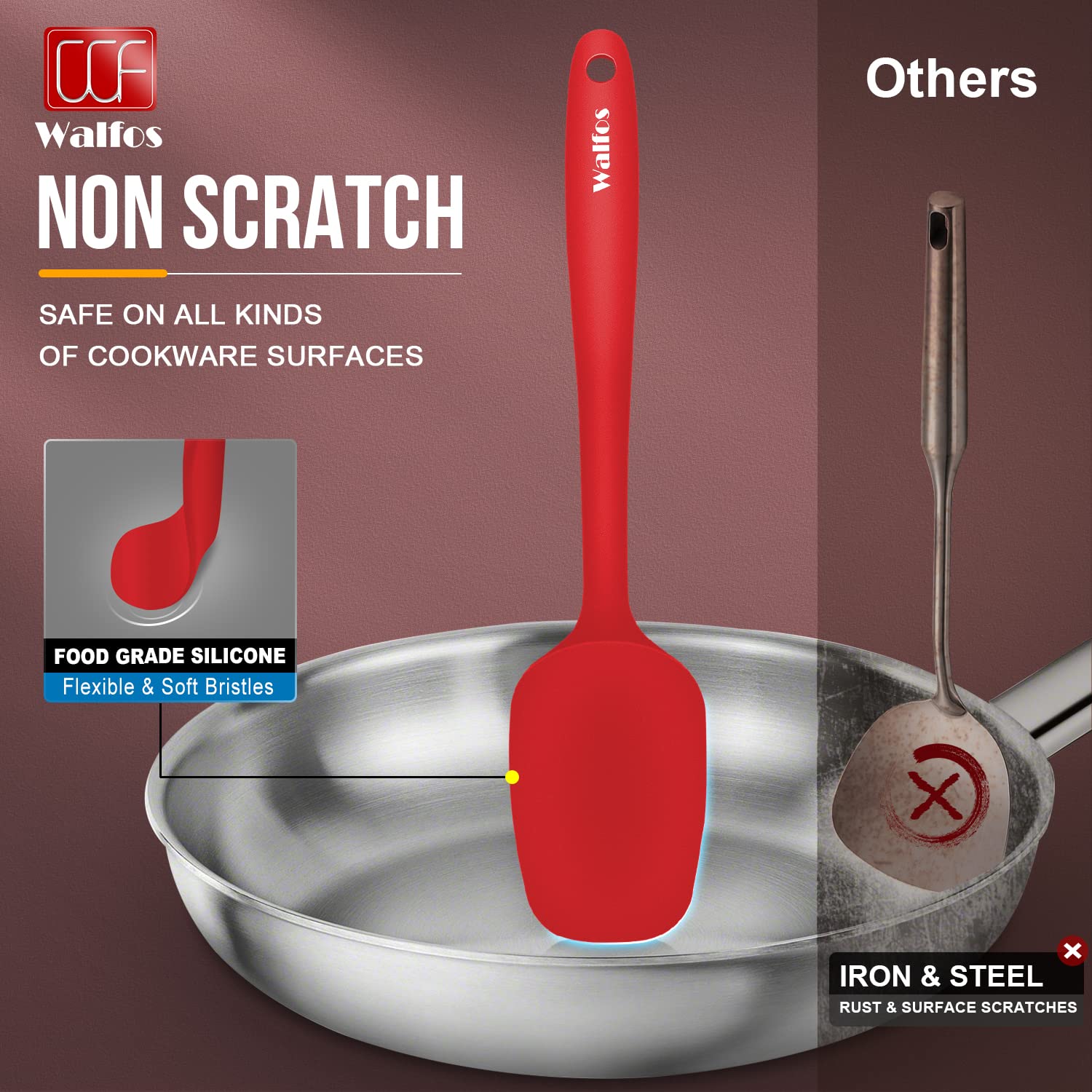 Walfos Silicone Spatula - 600F High Heat Resistant Kitchen Spoon Spatulas, Strong Steel Core & One-Pieces Seamless Design, Perfe