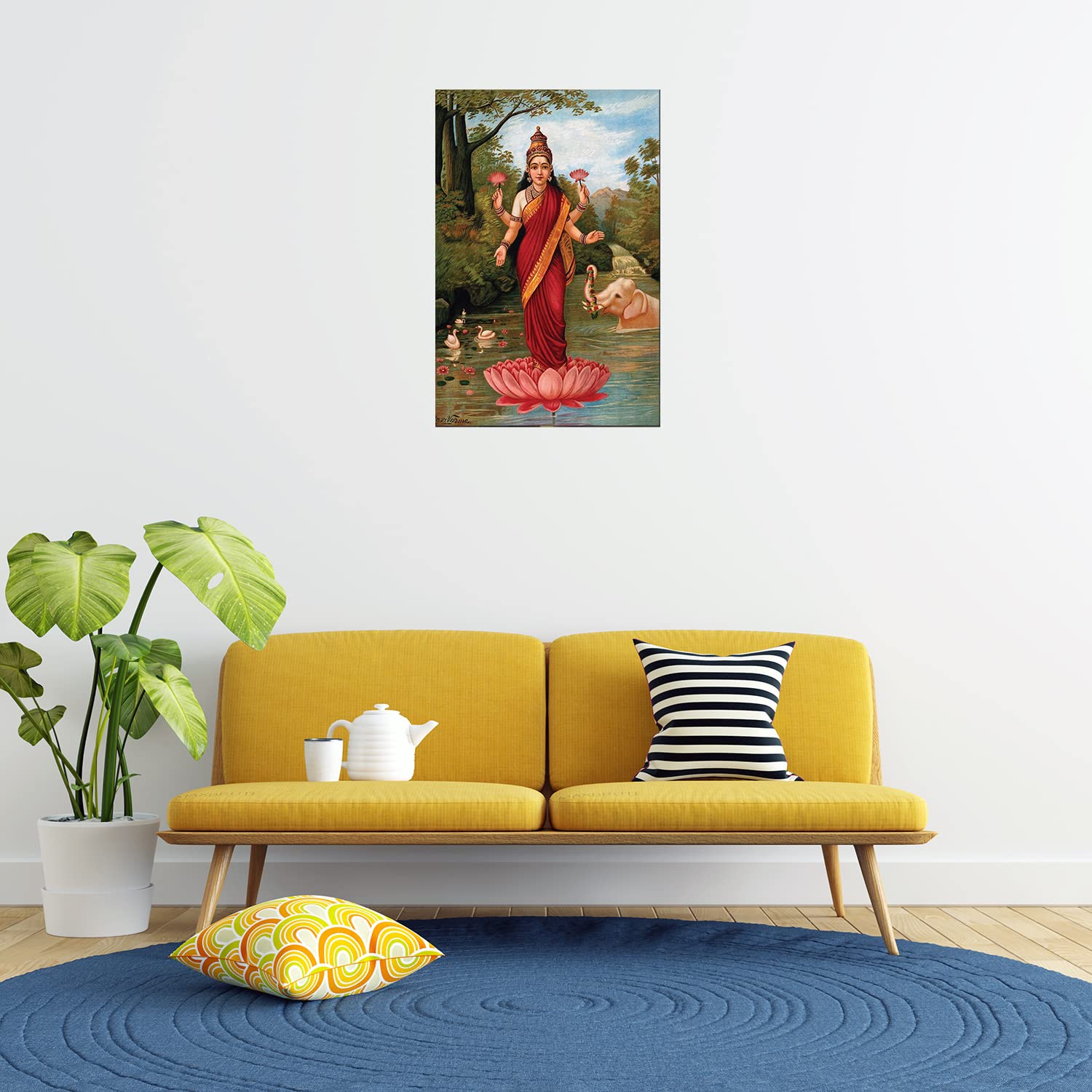 SCPmarts Canvas Print Goddess Lakshmi Oleograph Print Raja Ravi Varma Indian Painting 24 x 16 Inches.