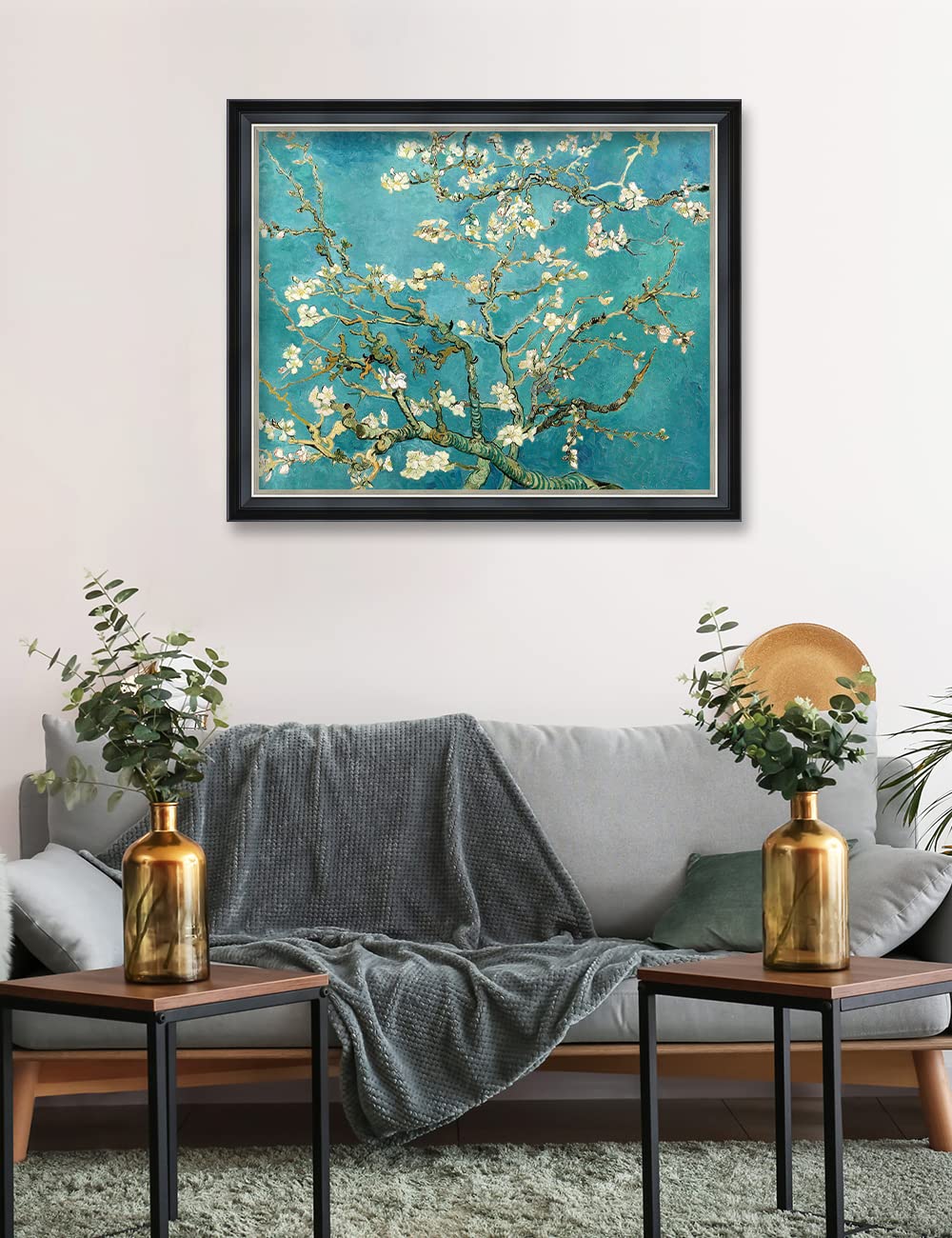 Decorarts - Blossoming Almond Tree, Classic Art By Vincent Van Gogh. Framed Giclee Prints With Solid Wood Frame And Silver Accen
