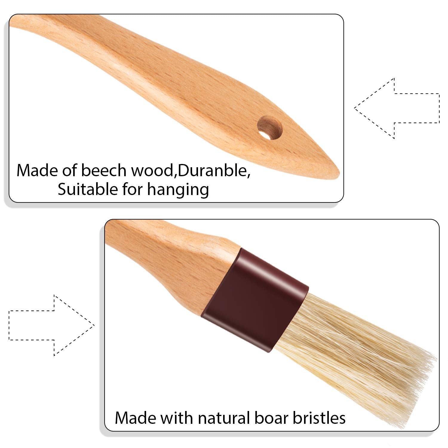 Boao 4 Pieces Pastry Brushes Baking Basting Brush With Natural Bristle Bbq Oil Brush Wooden Handle Food Brush For Cooking Butter