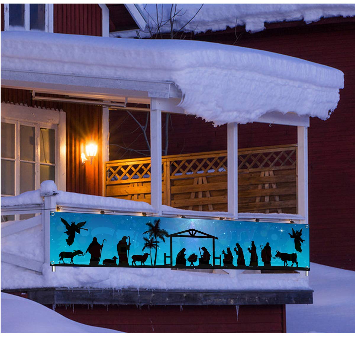 Manger Scene Religious Christmas Yard Signs-Holy Nativity Christmas Banner Large Xmas Yard Sign For Religious Christmas Decorati