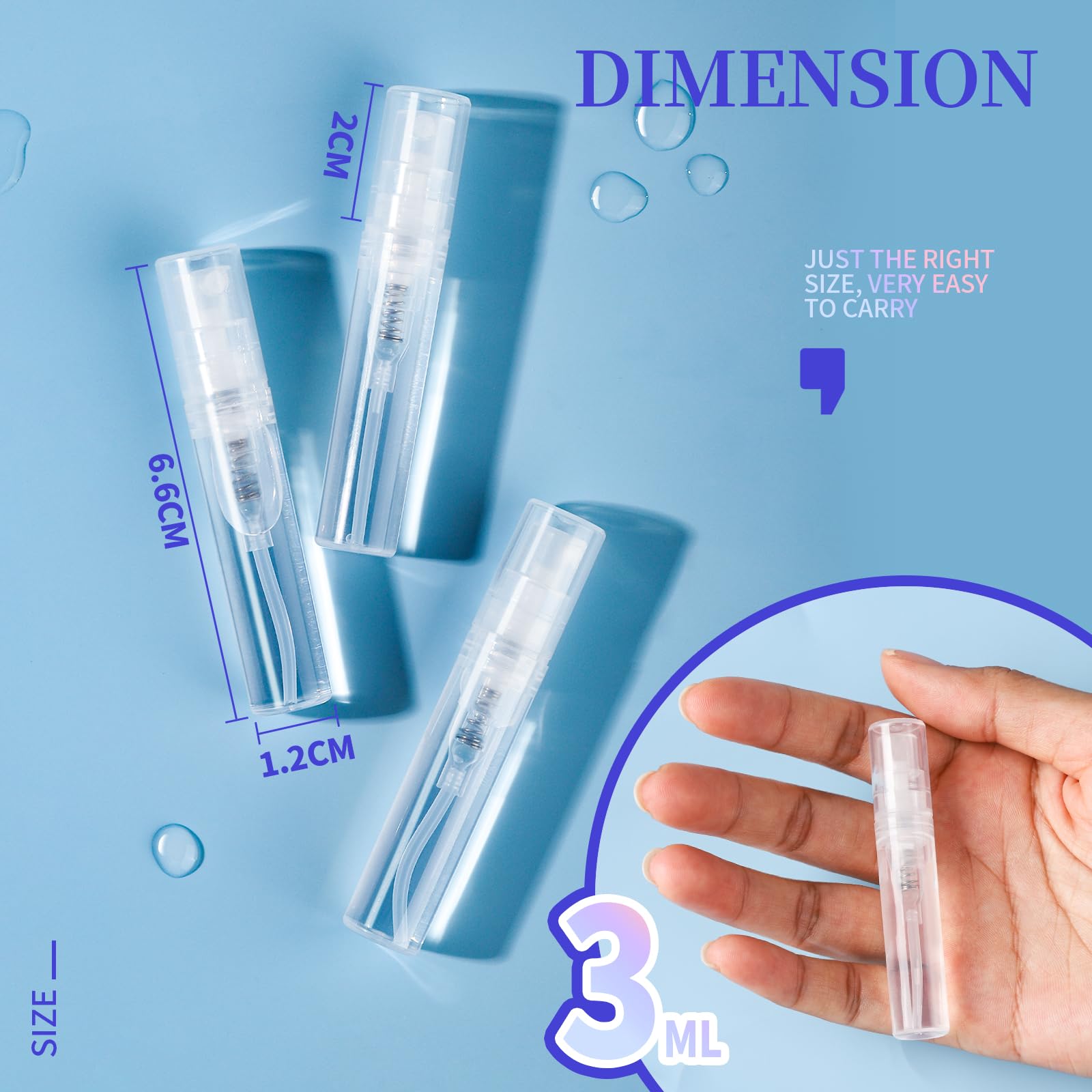 Fandamei 3Ml Mini Spray Bottle, 10 Pack 3Ml Mini Clear Plastic Spray Bottle Empty, Fine Mist Refillable Mini Perfume Bottle, Per