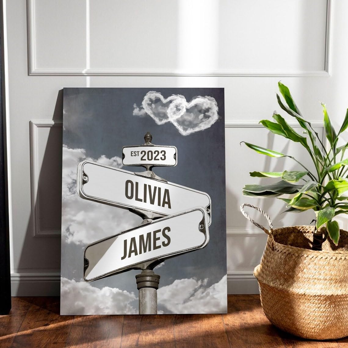 Personalized Name Vintage Street Sign Canvas, Custom Name Date Crossroads Street Sign Wedding Wall Art Ideal Gift For Couples An
