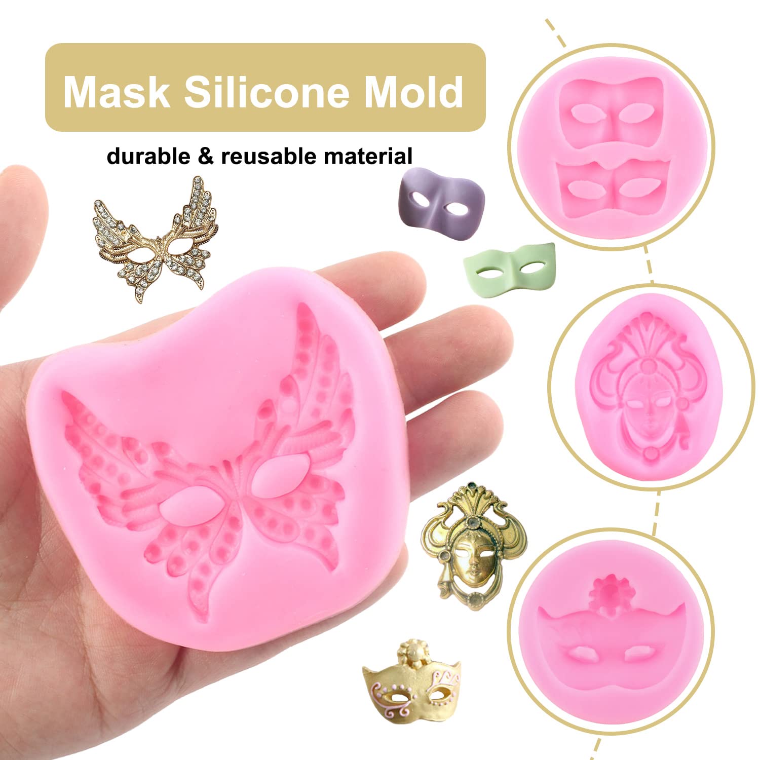 Zixiang Mask Silicone Molds Masquerade Mask Fondant Mold For Cake Decoration Cupcake Topper Candy Resin Clay Chocolate Gum Paste
