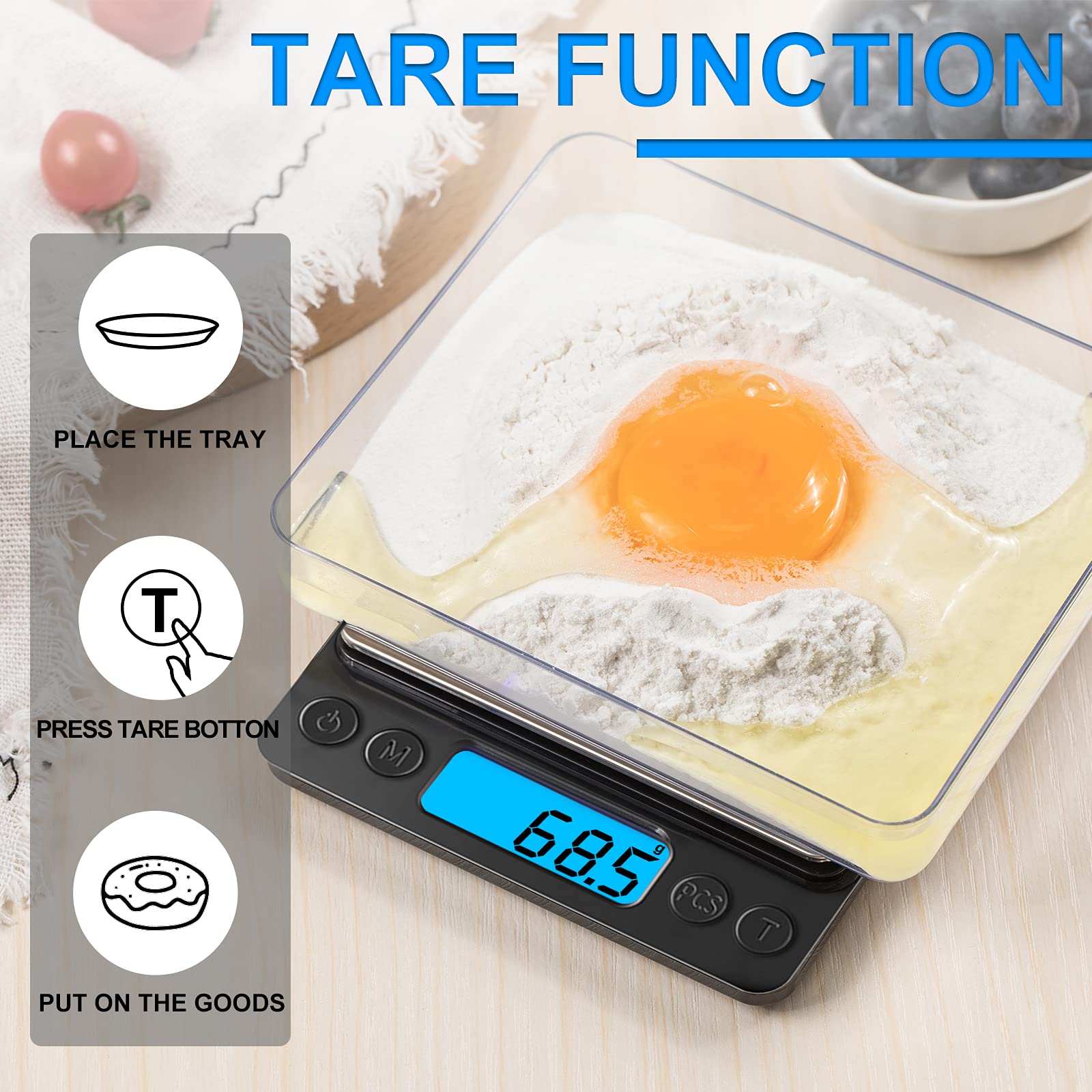 Yoncon 3000G Digital Kitchen Food Scale With 0.1G Accuracy, Tare Function, And Lcd Display - For Cooking, Baking, And Jewelry