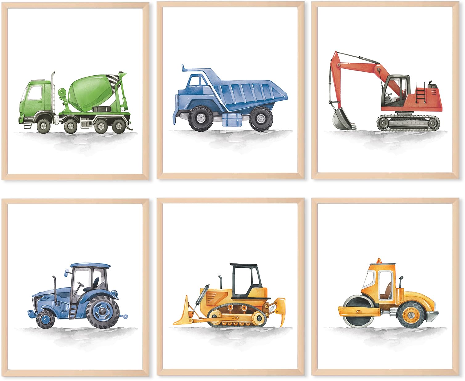 Astrdecor Construction Room Decor For Boys, Boys Nursery Decor, Toddler Boy Room Decor, Playroom Wall Art Watercolour Truck Prin