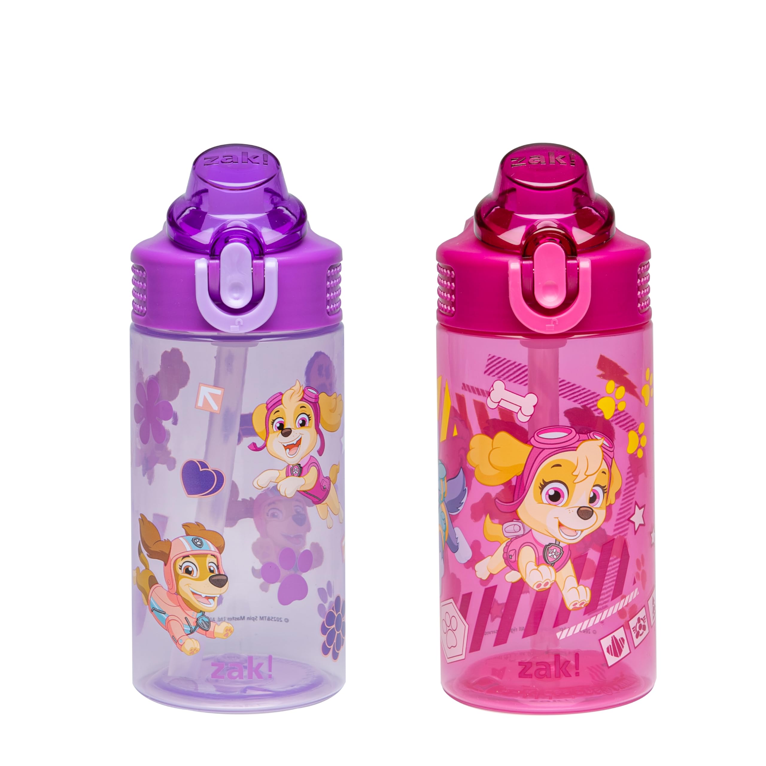 Zak Designs PAW Patrol Sage Kids Water Bottle For School or Travel, 16oz Durable Plastic Water Bottle With Straw, Handle, and Le