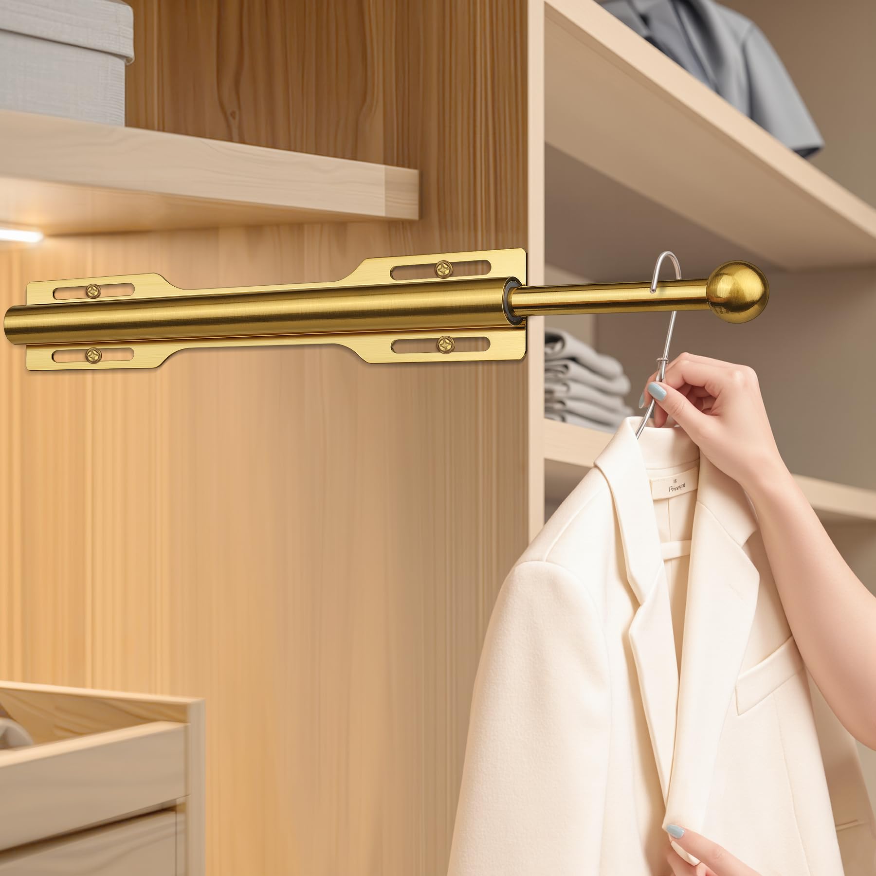 FIRJOY 12 Valet Rod for Closet Pull Out (1 Pack, Brushed Gold)