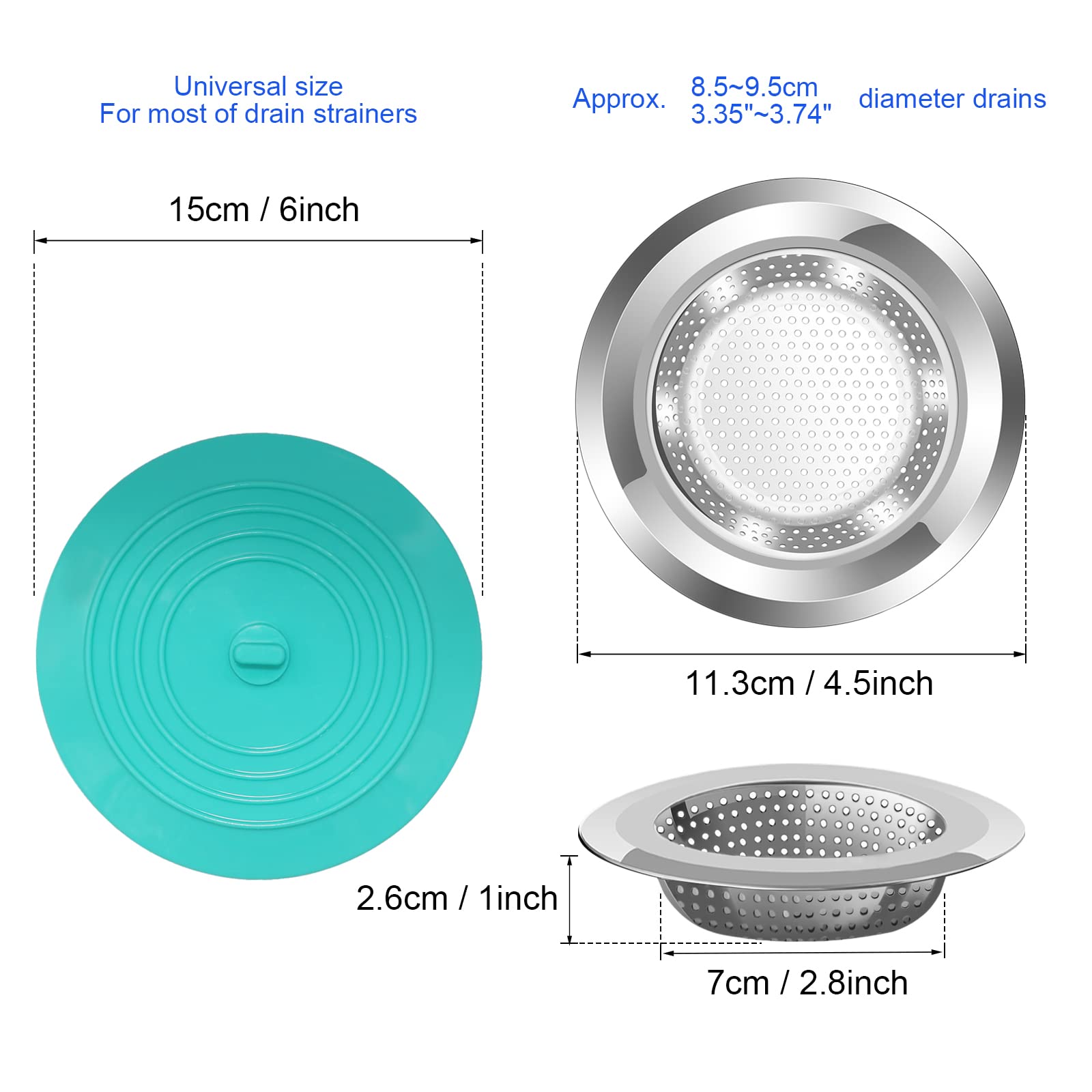 V-Top Sink Strainer Stopper 4 Pack, Universal Silicone Kitchen Sink Drain Strainer Cover Plug Stopper Kit, 4.5 Inch Stainless St