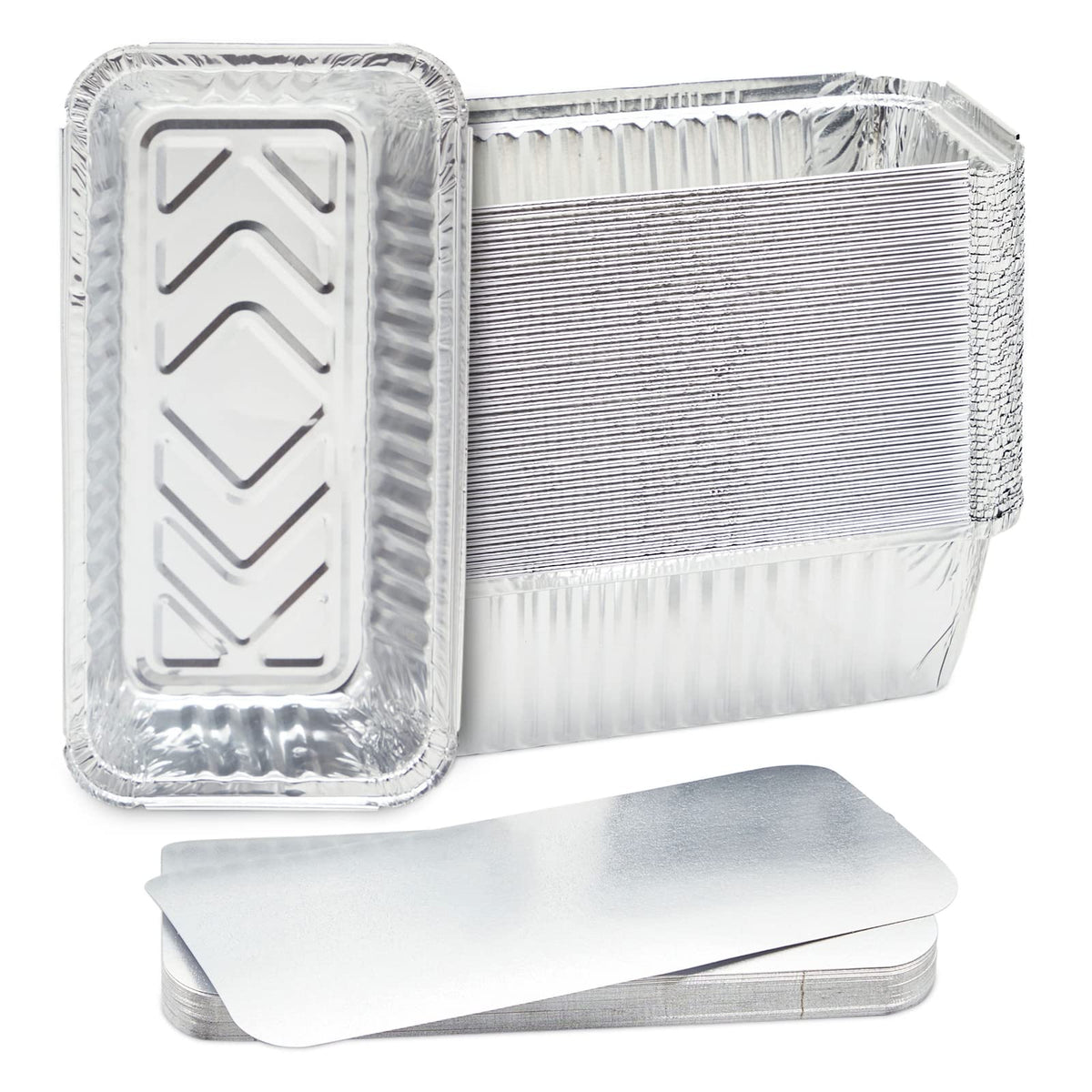 Juvale 50 Pack Aluminum Foil 2 Lb Disposable Loaf Pans With Lids For Baking Bread, Heating, Storing Food (22Oz, 8.5 X 4.5 In)