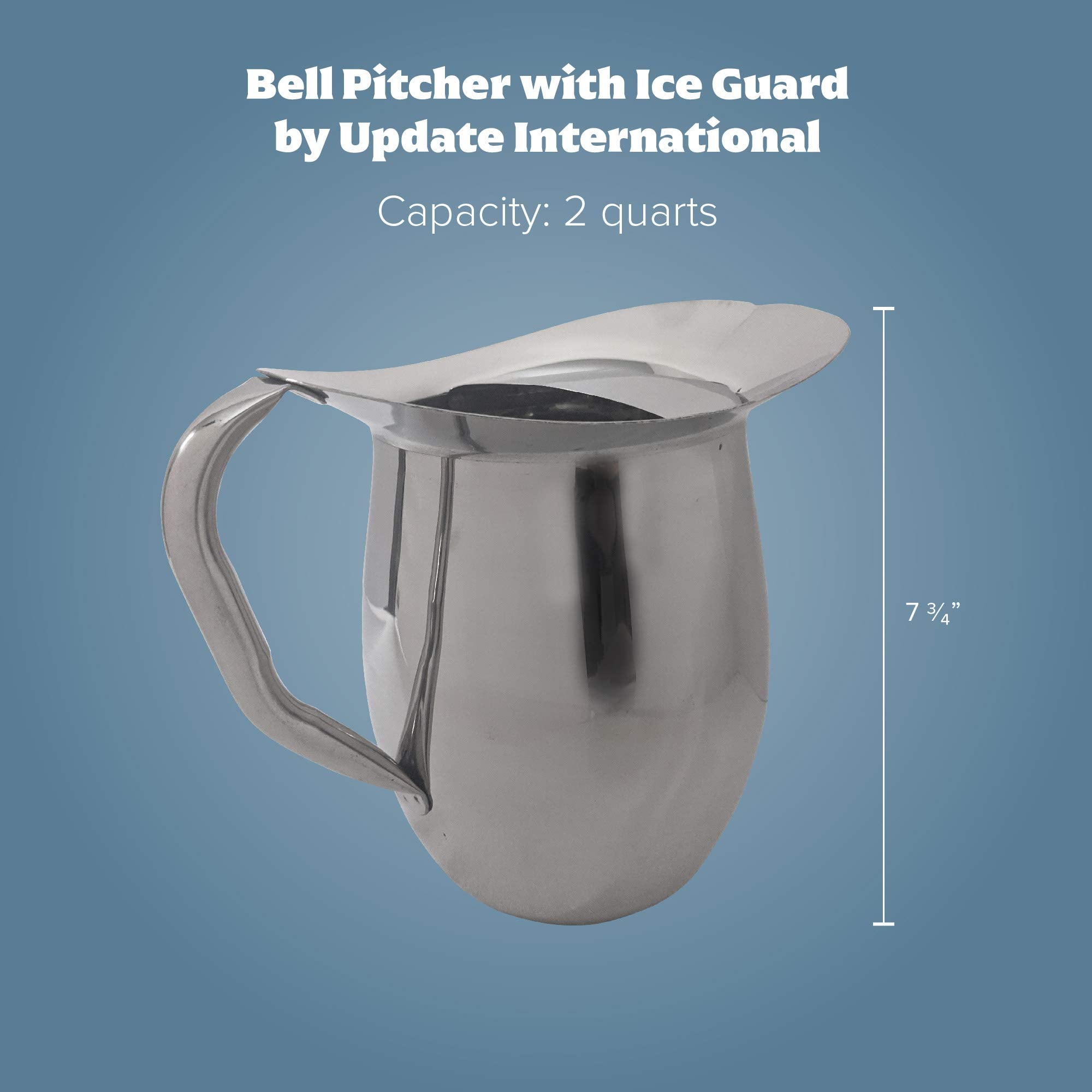 Update International Bp-2G 2 Qt. Stainless Steel Bell Pitcher W/Ice Guard, Silver