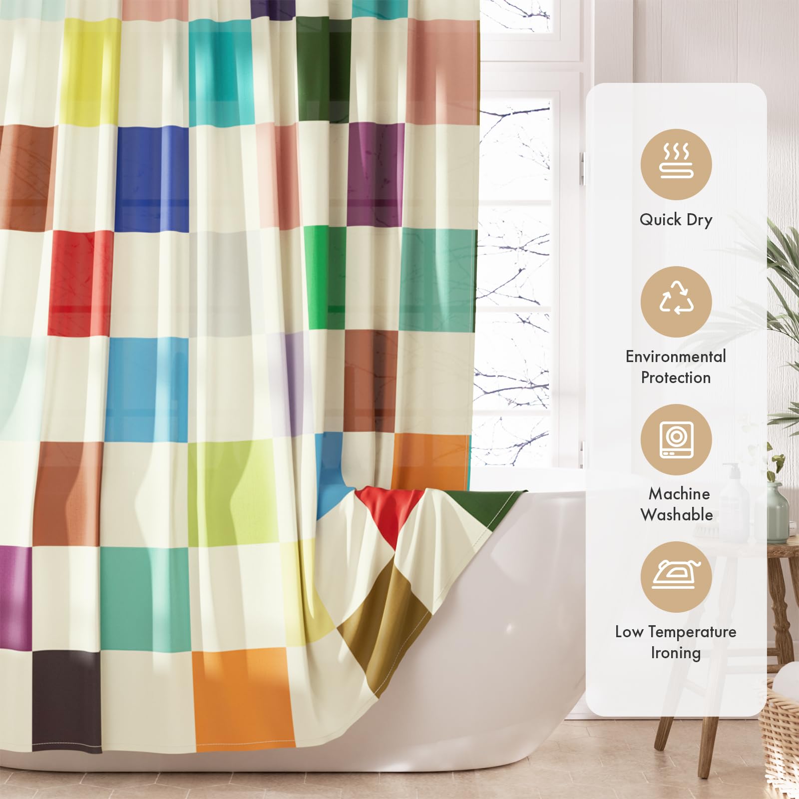 Amazerbath Colorful Checkered Shower Curtain, 72X72 Washable Cloth Modern Geometric Shower Curtains For Bathroom, Fabric Cute Ki