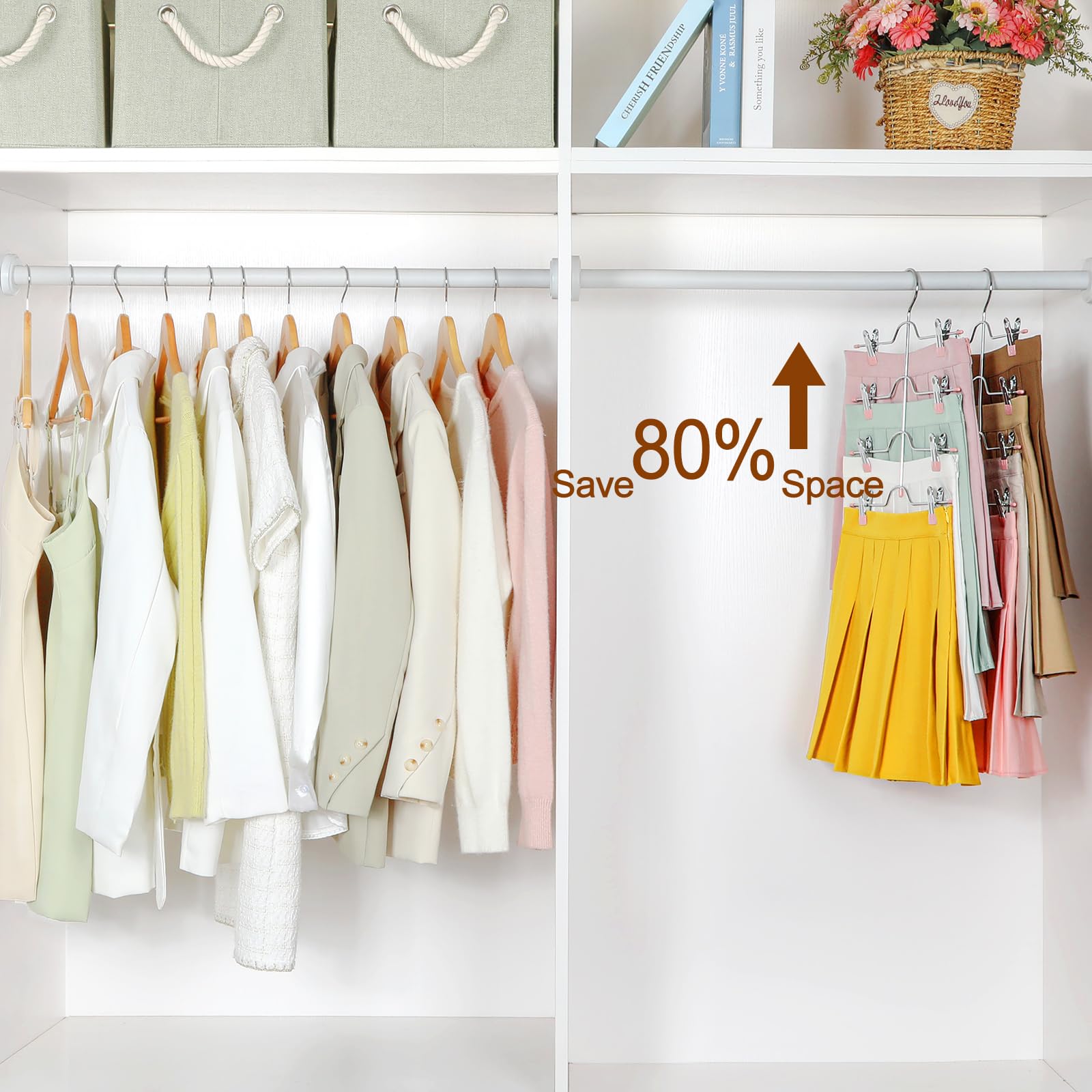 TOPIA HANGER 4 Tier Metal Skirt Hangers for Women  Pants Hanger Space Saving with Adjustable Clips  Gain 70% More Space  Non Slip Grip for Slacks  Trousers  Shorts  Jeans  Towels  Pink  2-Pack  CT20P