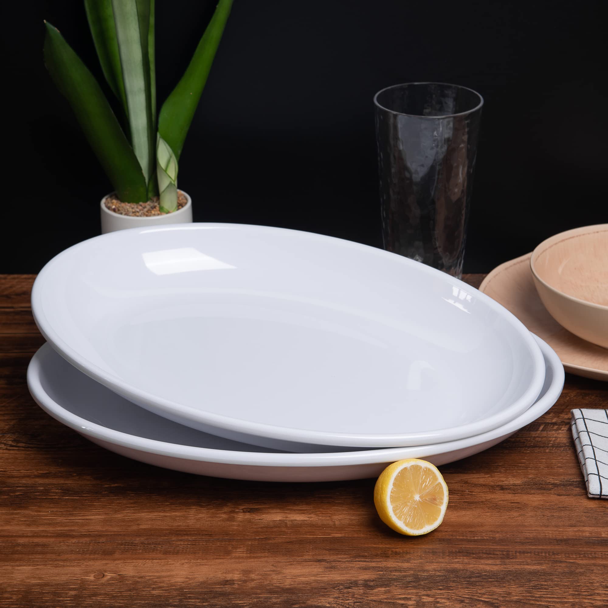 Koxin-Karlu Melamine Large Serving Platter, 16-Inch Oval Serving Plates, White Serving Tray For Entertaining Party, 100% Melamin