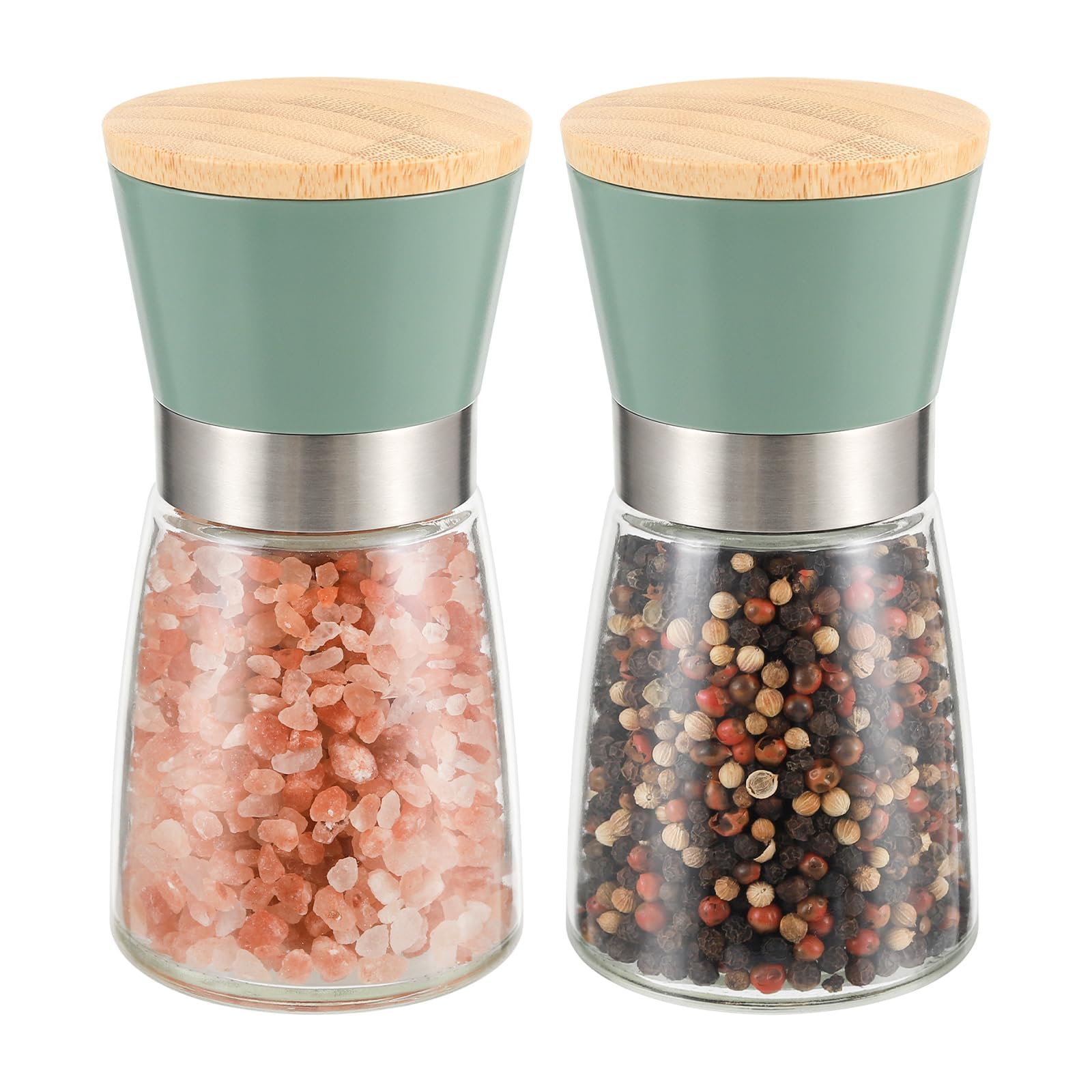 Vucchini Salt And Pepper Grinder Set Bamboo Lid- Adjustable Coarse Salt And Pepper Mills - Refillable Ceramic Burr Kitchen Gift
