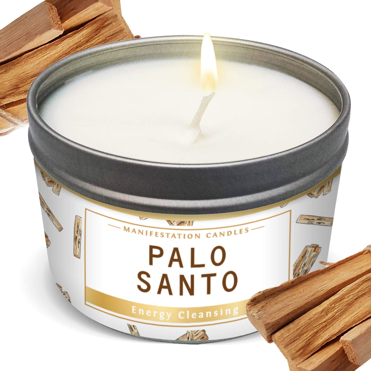 Manifestation Candles Palo Santo Purification and Chakra Healing - Natural Soy Wax Tin Candle