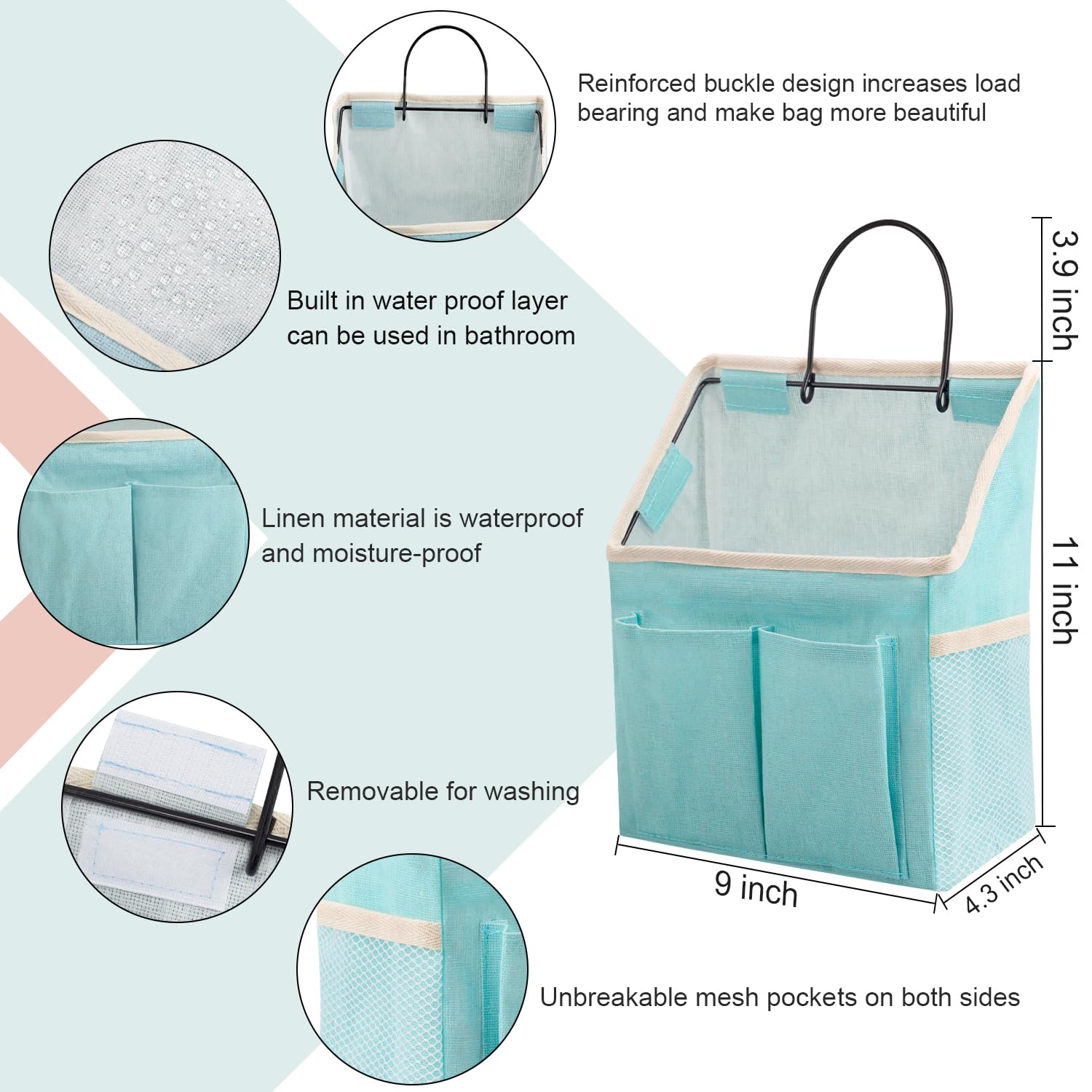 LYroo 2 Pack Wall Hanging Storage Bag Wall Hanging Organizer Basket with Pockets for Bathroom Bedroom Kitchen Dorm Room Essentials Rv Storage and Organization(Light Blue)