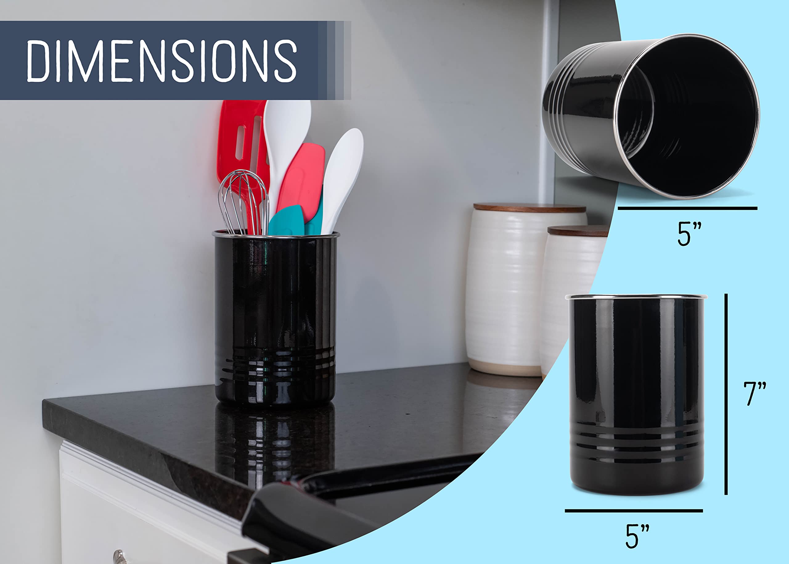 Nat & Jules Black 6.75 X 5 Iron Metal Kitchen Crock Utensil Holder