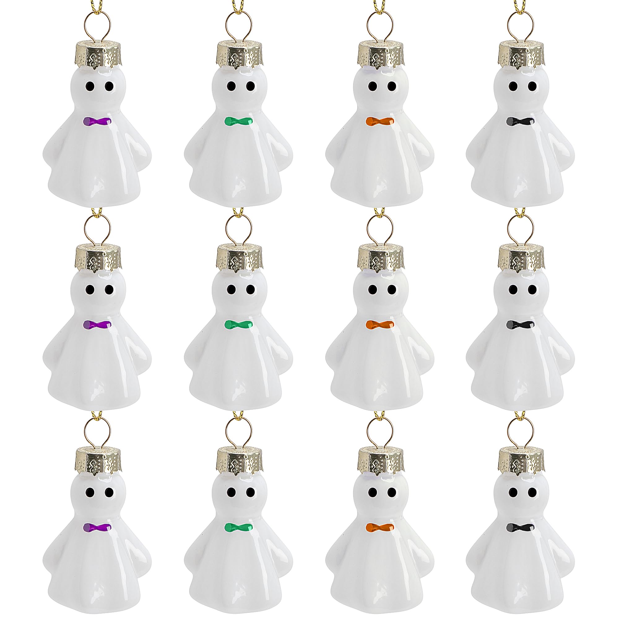 Watayo 12 Pcs Halloween Hanging Ghosts Glass Ornaments, 1.8  x 1.3  Small Ghosts Pendant Tree Decorations, Farmhouse Rustic Glas