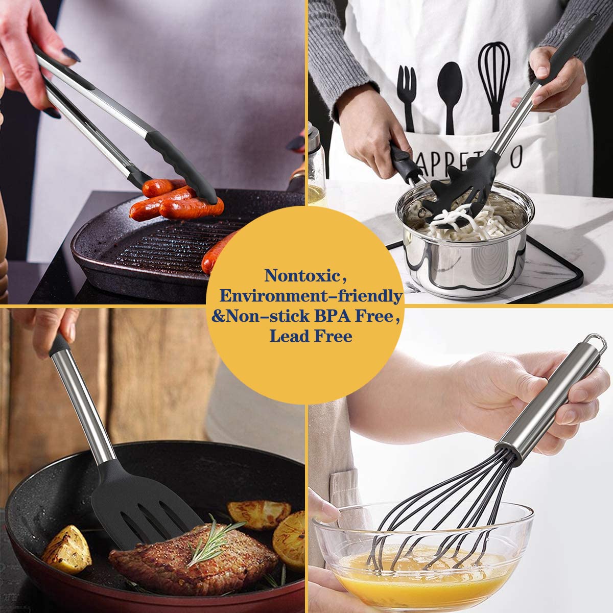 Silicone Cooking Utensil Set, Fungun Non-Stick Kitchen Utensil 24 Pcs Cooking Utensils Set, Heat Resistant Cookware, Silicone Ki
