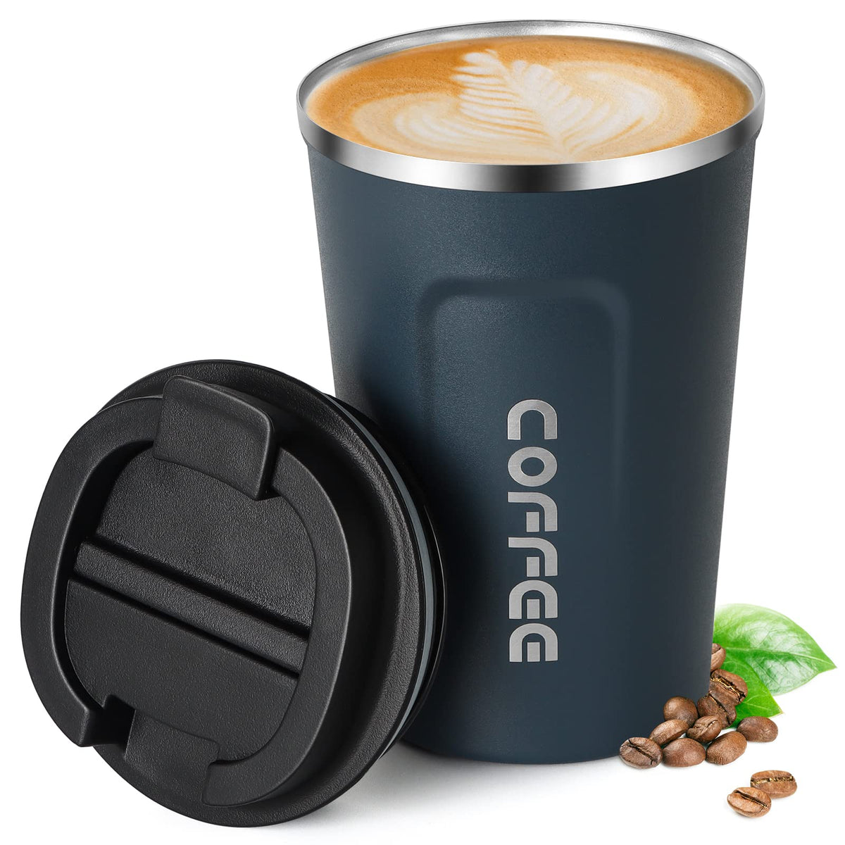 12Oz (380Ml) Vacuum Insulated Travel Mug, Smilatte Leakproof Double Wall Stainless Steel Reusable Coffee Cup With Lid For Hot &