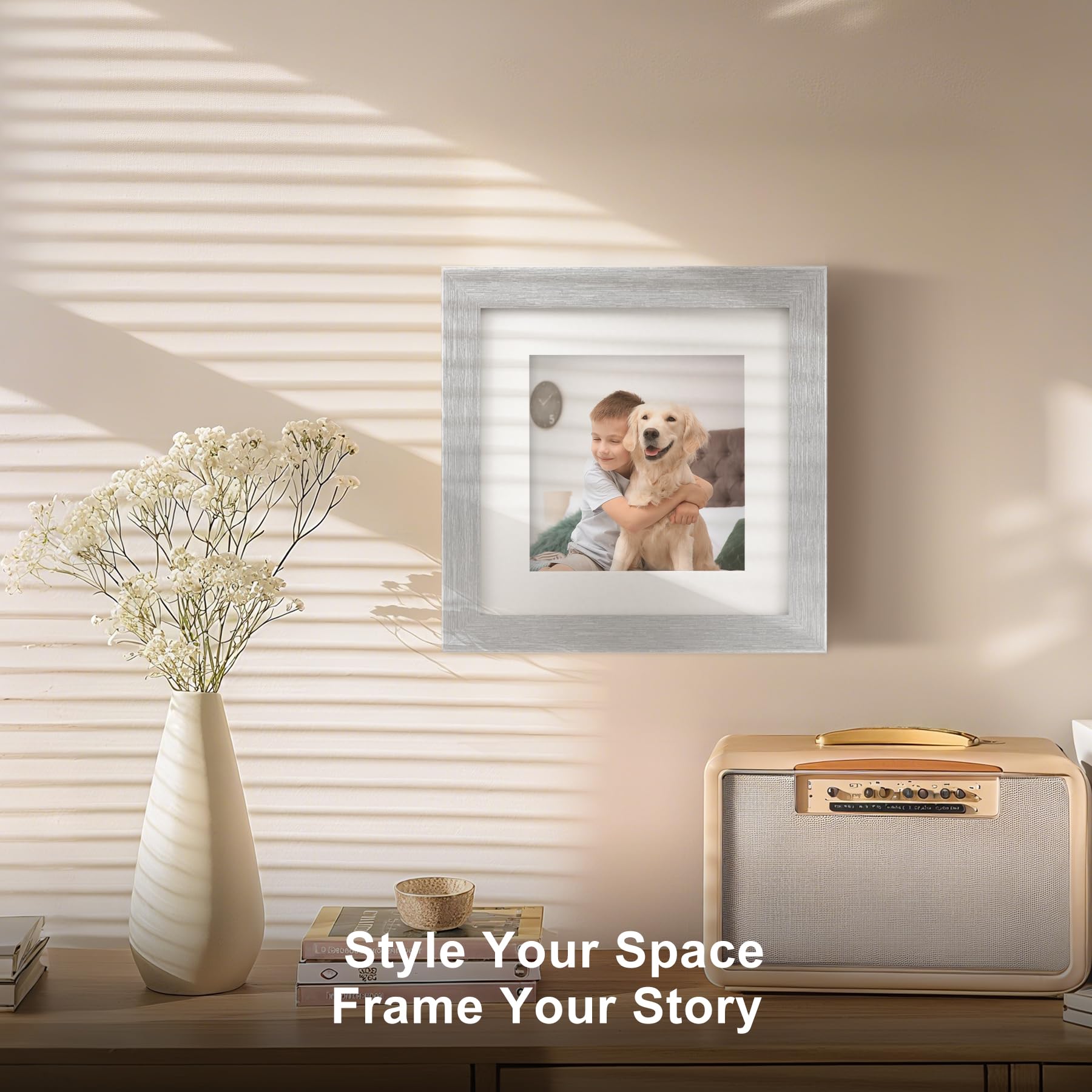 TOFOREVO 6x6 Picture Frames Set of 6 Silver Wood Grain Photo Frame for Gallery Wall Mounting or Tabletop Display