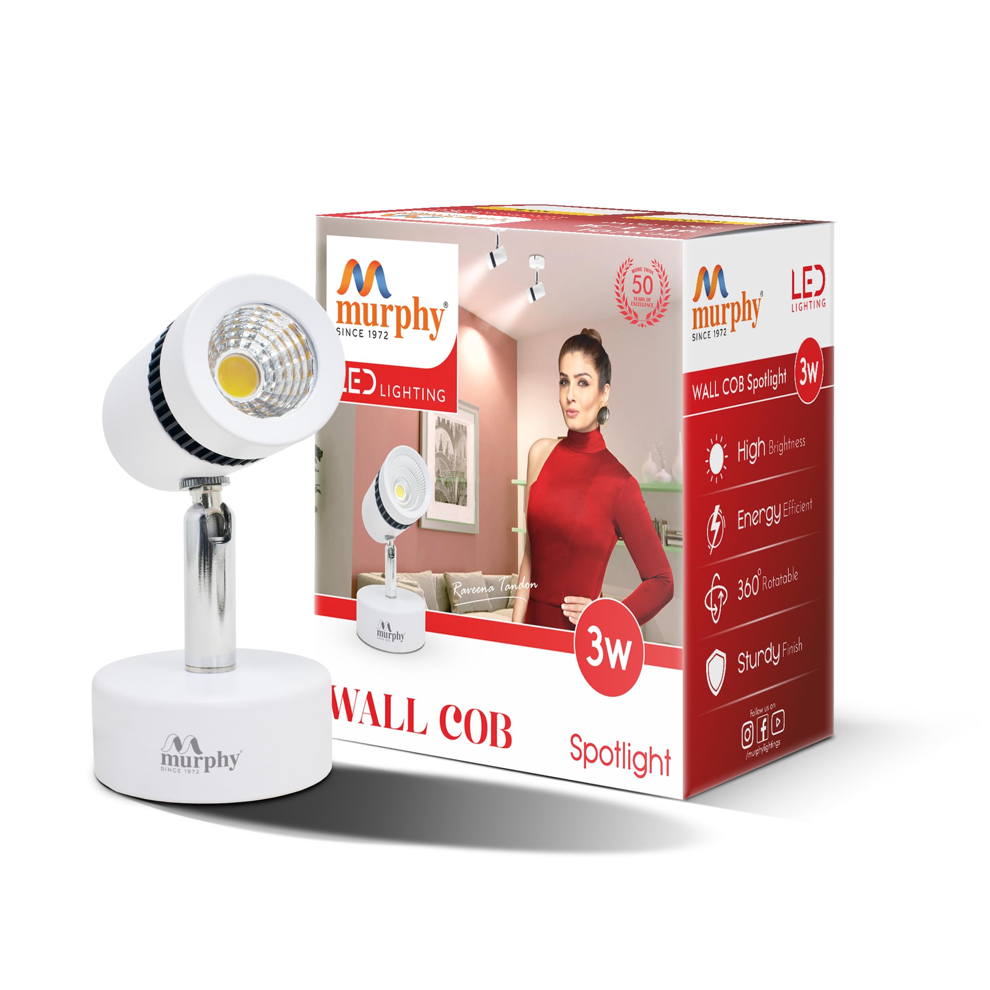 Murphy Aluminium 3W Adjustable Aliminum Led Wall Cob Surface Mounted Spot Light With 2 Years Warranty (Warm White, Pack Of 1)