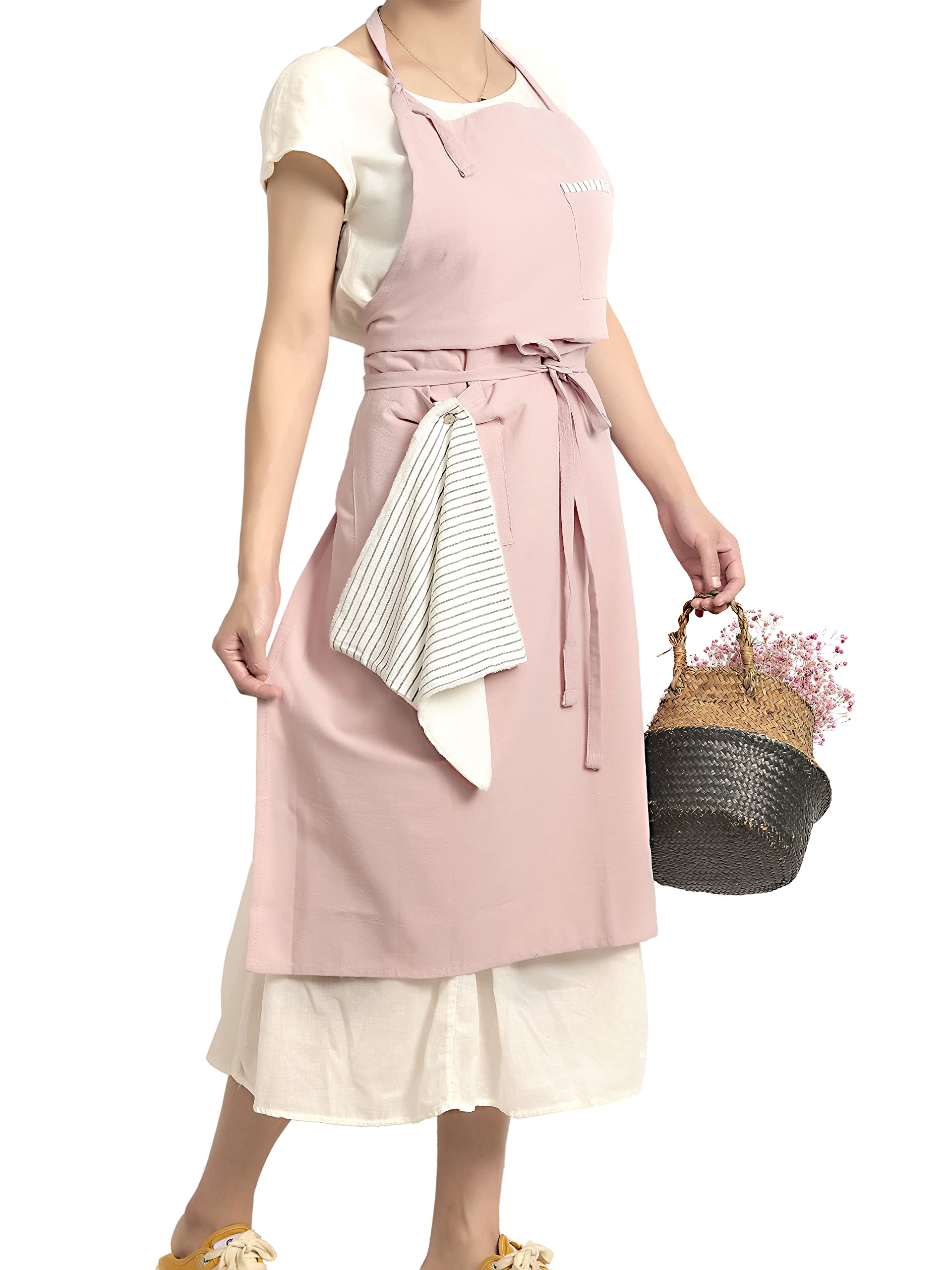 Pincy Soft Cotton Linen Apron  Retro Linen Art Apron, Adjustable Casual Apron With Towel, Great For Florist, Coffee House And K
