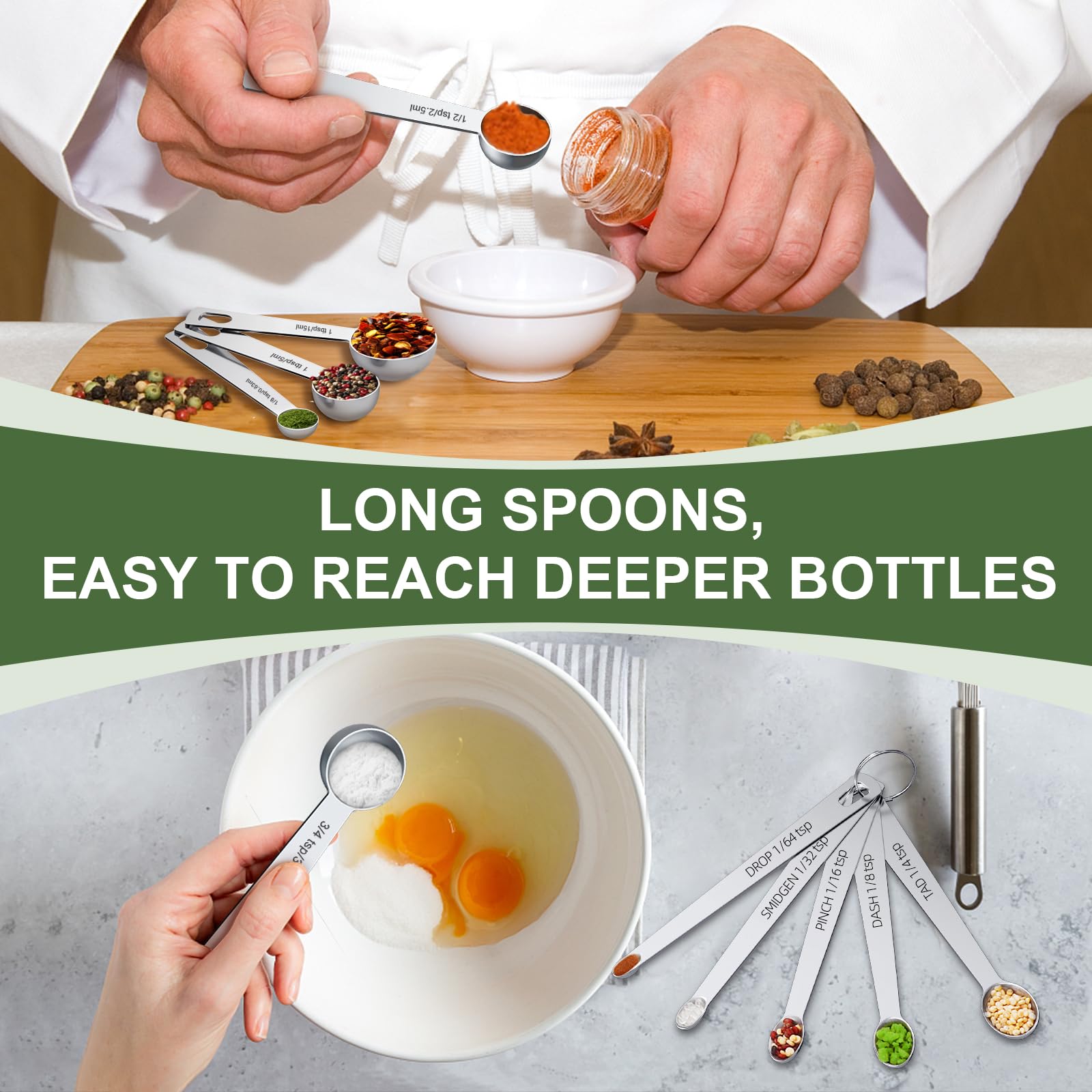 Measuring Cups And Spoons Set, 7 Stainless Steel Nesting Measuring Cups & 7 Spoons, 5 Mini Measuring Spoons & 2 Detachable Rings
